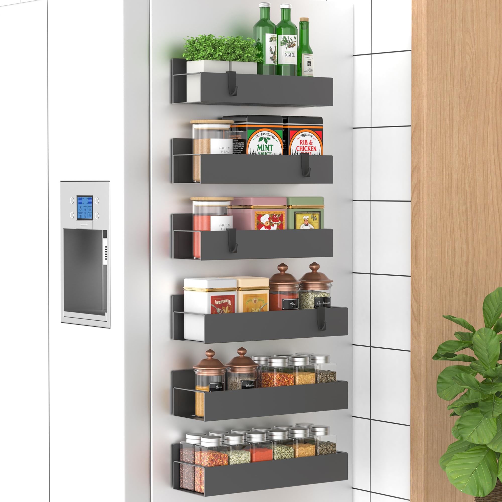 HuggieGems 6 Pack Magnetic Spice Storage Rack Organizer for Refrigerator and Oven, Red Fridge Organizers and Storage