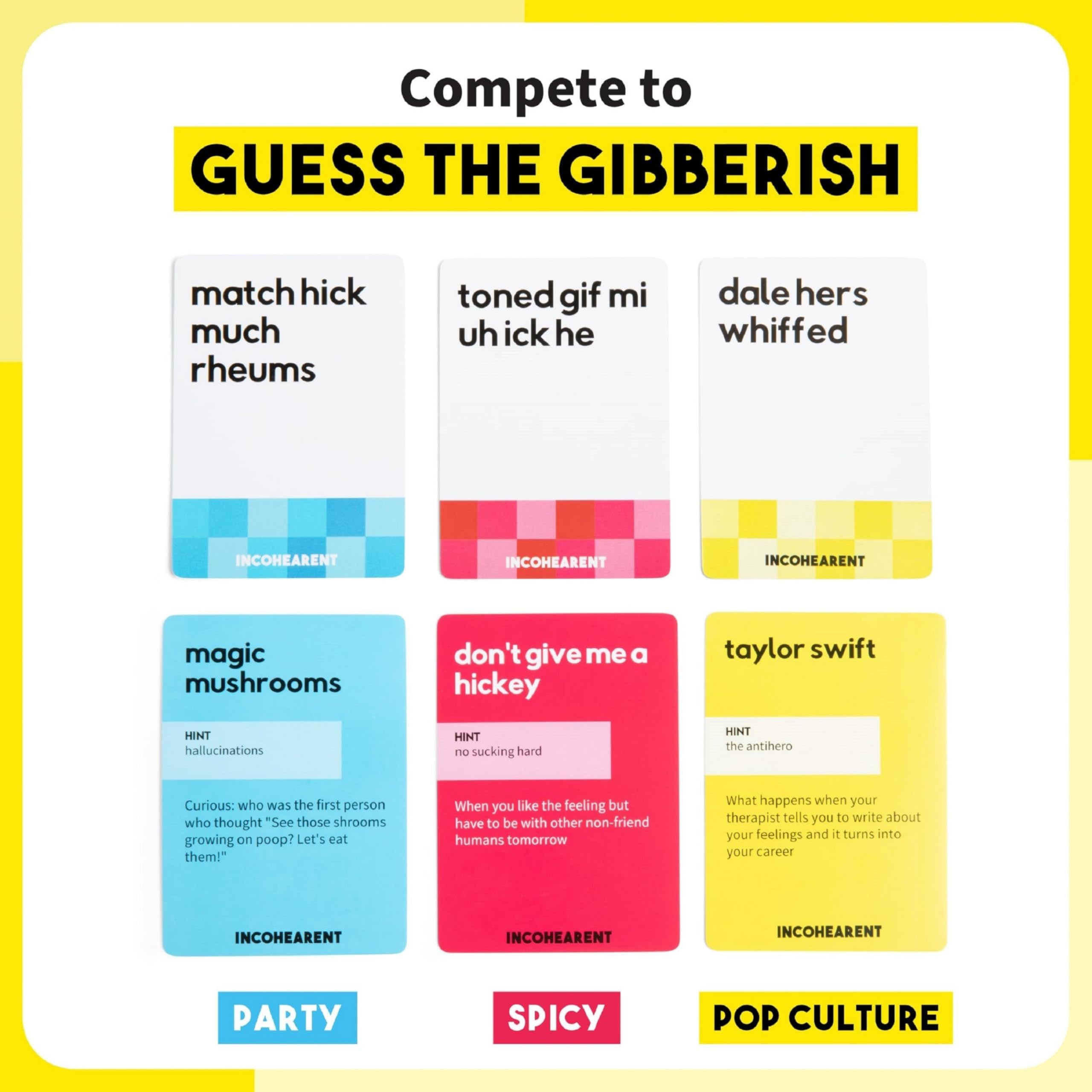 WHAT DO YOU MEME? Incohearent, The Guess The Gibberish Party Game by Relatable, A Funny Card Game for Adults, Great for Game Night Games, Includes 400 Cards, Instructions, and 1 Sand Timer