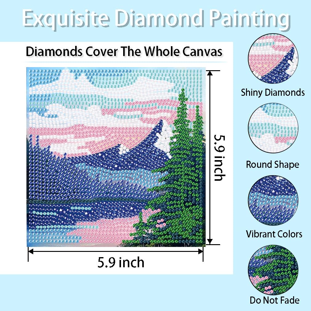 ARTMYRUI 4 Pack Diamond Painting Kits,Small Diamond Art Kits for Adults & Kids,5D Moon Mountain Lake Landscape Diamond Art Kits,DIY Diamond Dots Big Gem Crafts for Home Wall Decor Gifts （6x6Inch）.