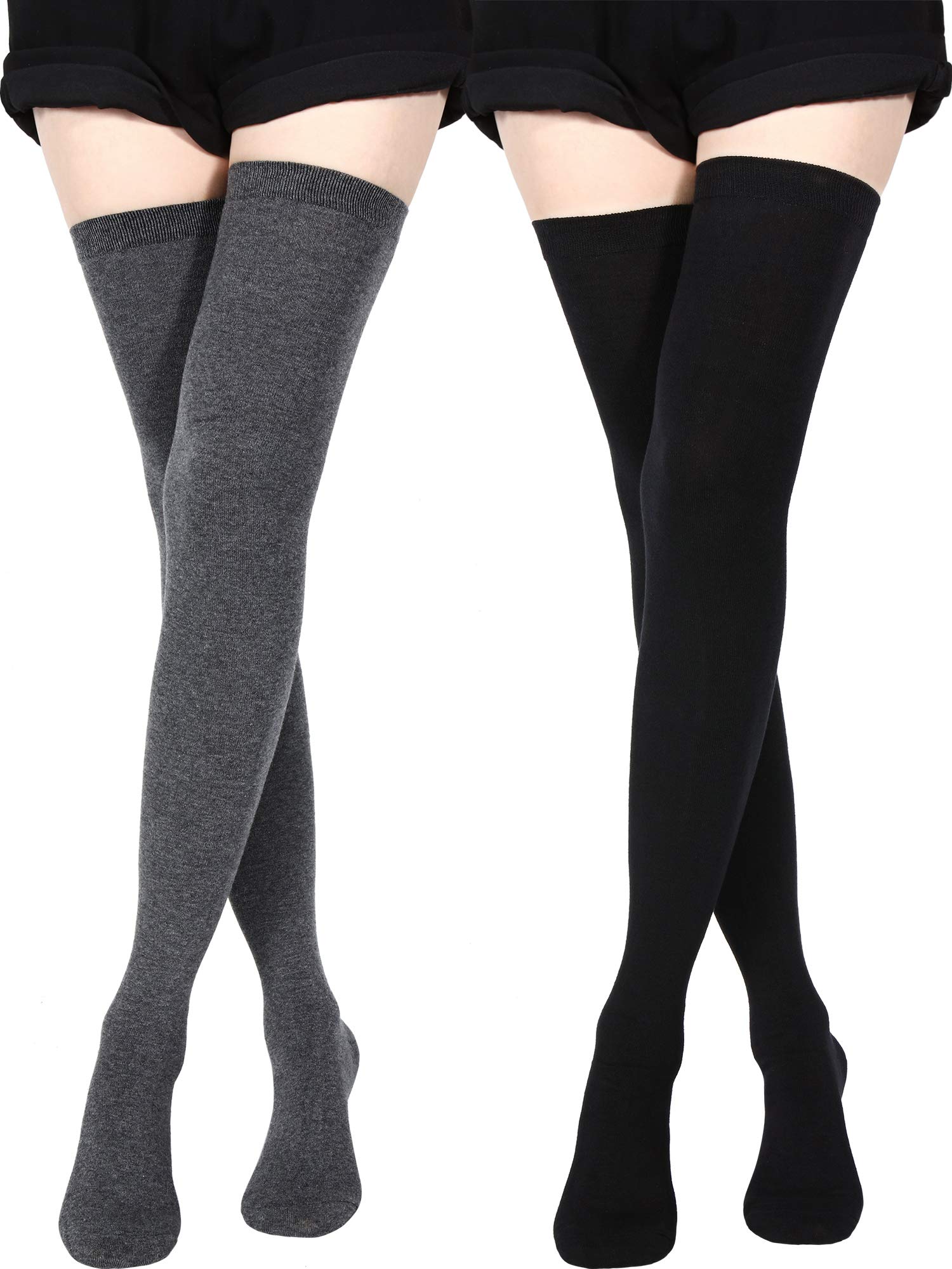 SATINIOR Extra Long Socks Thigh High Cotton Socks Extra Long Knee Boot Stockings for Women: One Size Black, Dark Grey