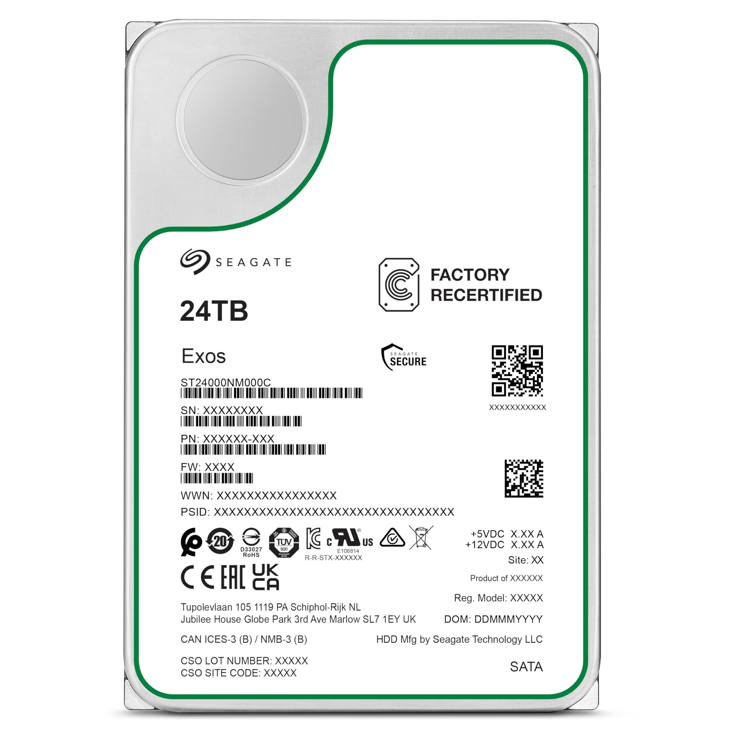 Seagate Exos ST24000NM000C 24TB 7.2K RPM SATA 6Gb/s 512e 3.5in Enterprise Hard Drive (Renewed)