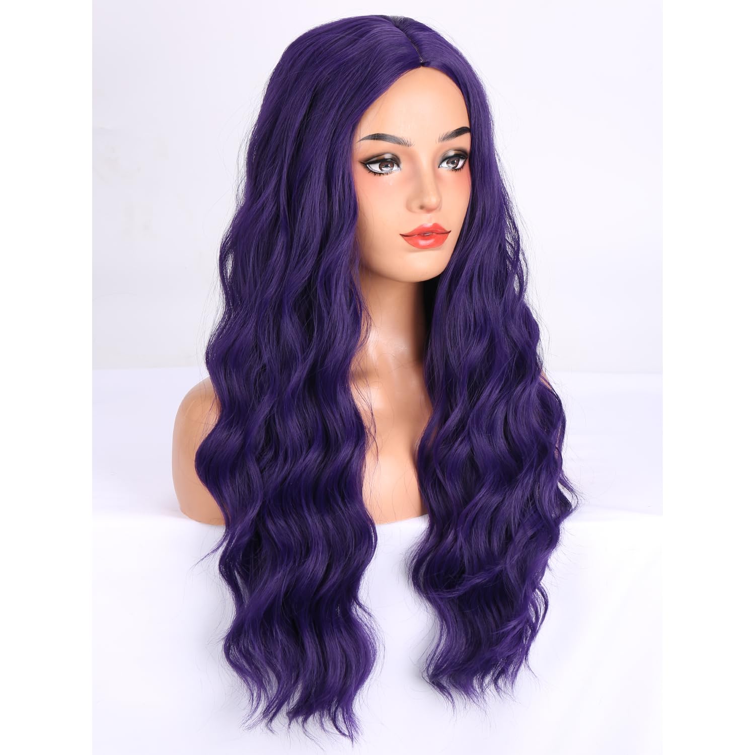MAGQOO  Flame Fire Wig - Long Curly Wavy Ombre Wigs for Women & Girls - Middle Part, Heat Resistant, High Density Synthetic Wigs: Dark Purple