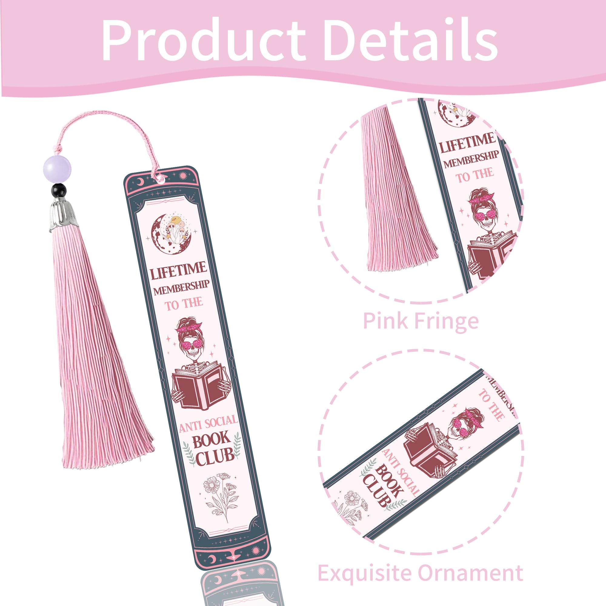 Anti Social Book Club Bookmark: Vintage Aesthetic Metal Bookmarks with Tassel, Funny Book Mark Page Markers for Book Lovers, Gifts for Women Girls Teens Readers Bookish School Office Supplies: Anti Social Club