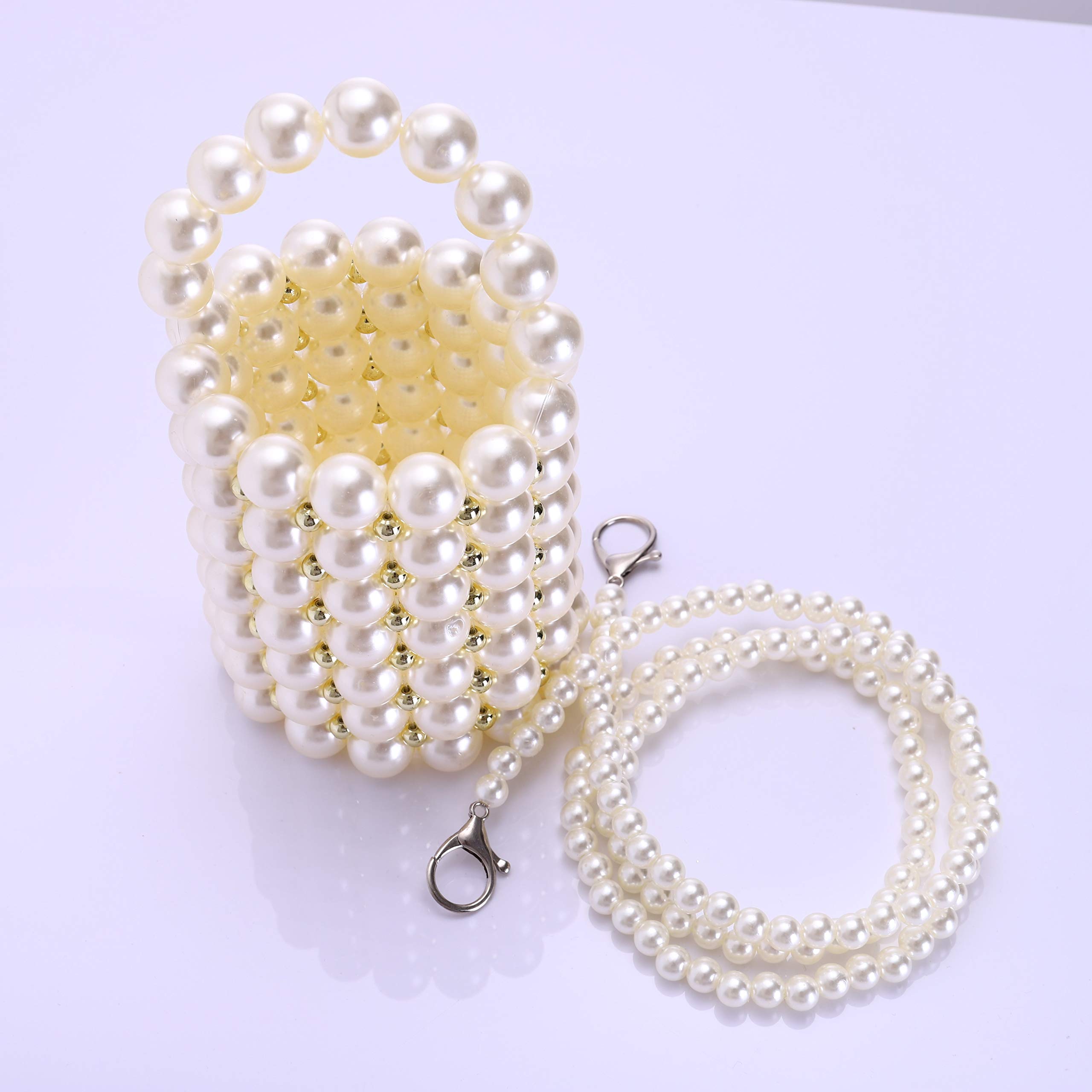 Abvokury YUSHINY Beaded Handbag for Women White Pearl Decoration Evening Bags with Detachable Chain Inner Bag Medium: Abvokury YUSHINY Beaded Handbag for Women White Pearl Decoration Evening Bags with Detachable Chain Inner Bag Medium