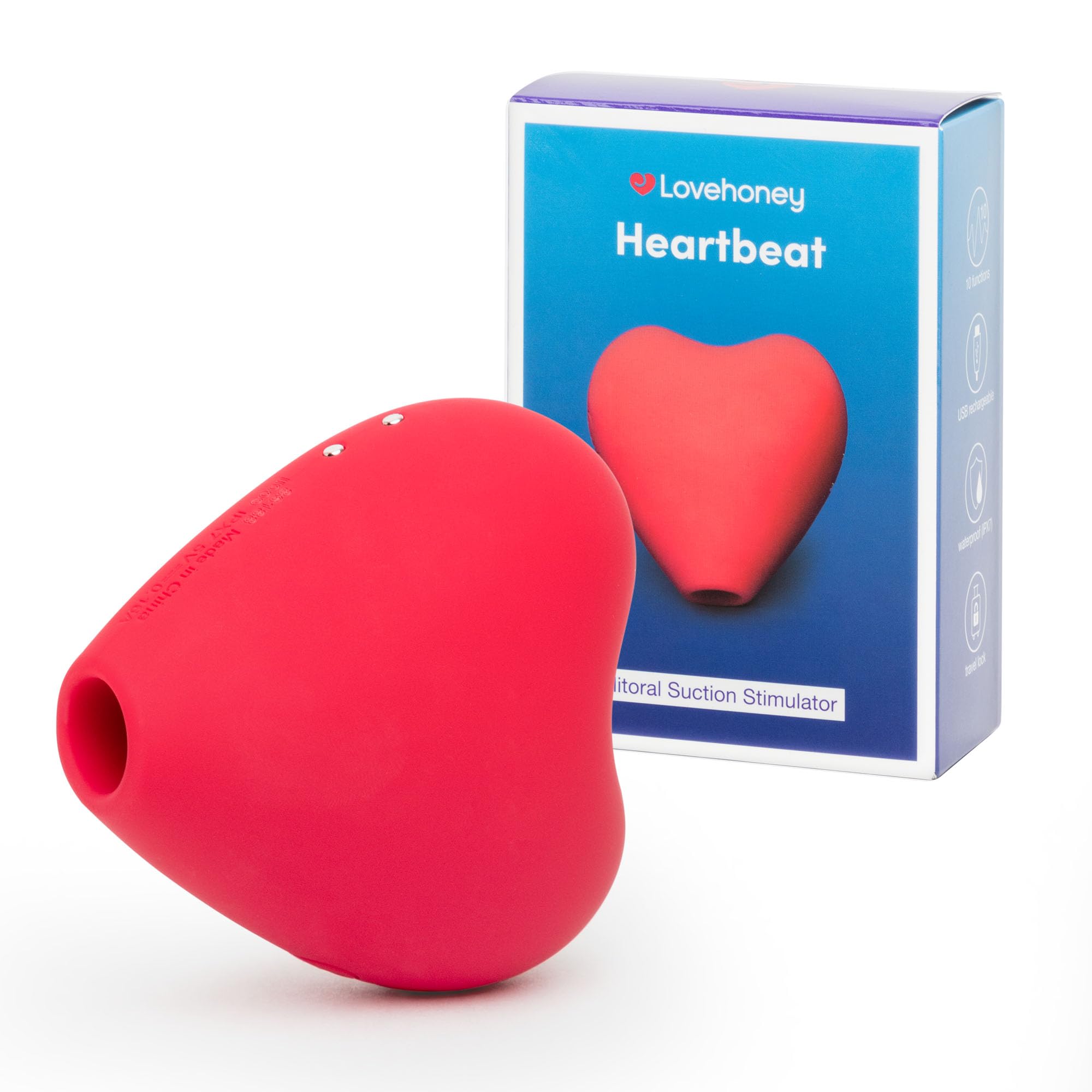 Lovehoney Heart Clitoral Sucking Toy - Clit Stimulator with 10 Suction Speeds and Patterns - Waterproof Sucker Vibrator - Silicone Vibrating Adult Sex Toys for Women - Rechargeable - Red