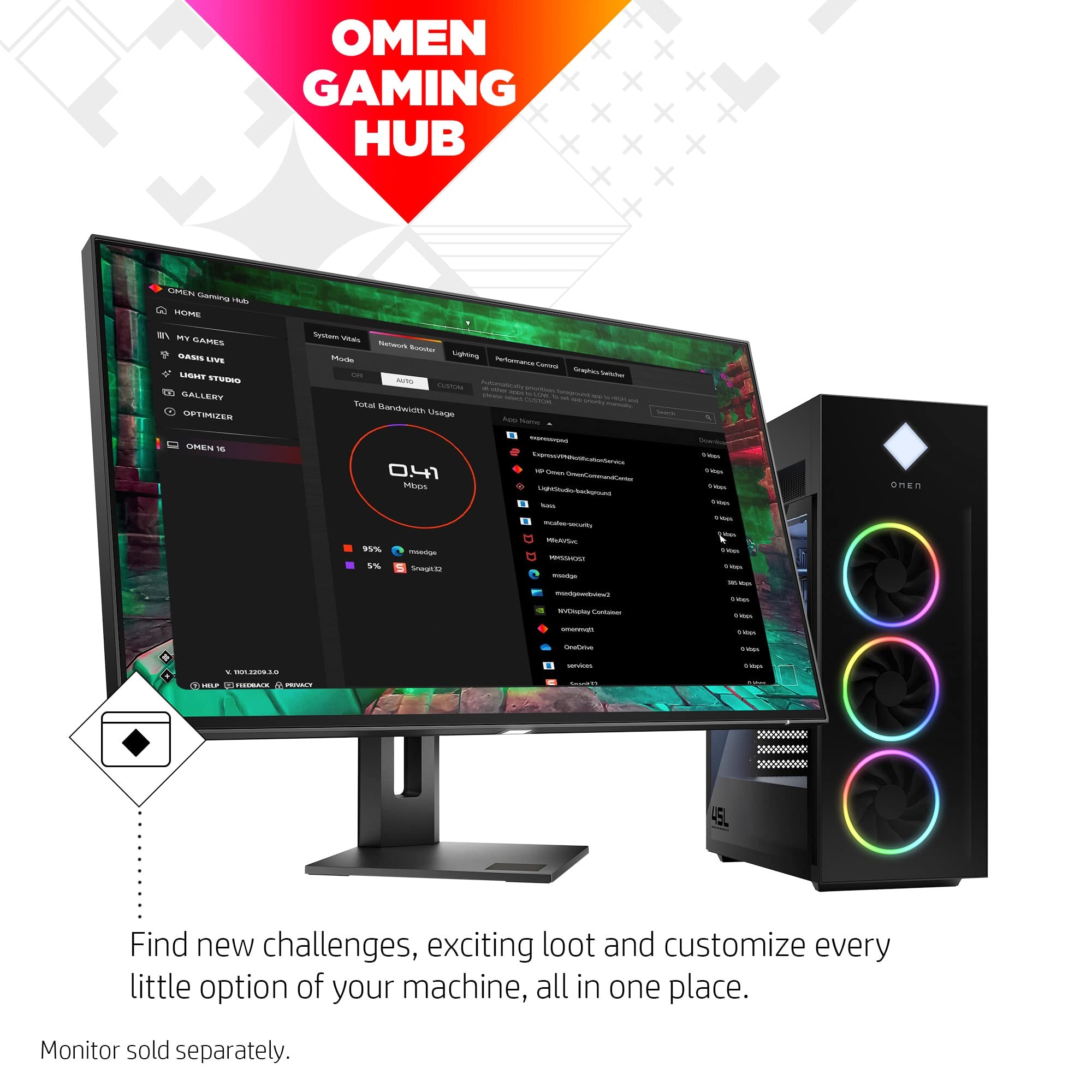 HP OMEN 45L Gaming Desktop, 13th Generation Intel Core i9-13900KF, 16 GB RAM, 1 TB Solid State Drive, NVIDIA GeForce RTX 4070 Ti Graphics, Windows 11 Home, GT22-1082 (2023) - Image 10