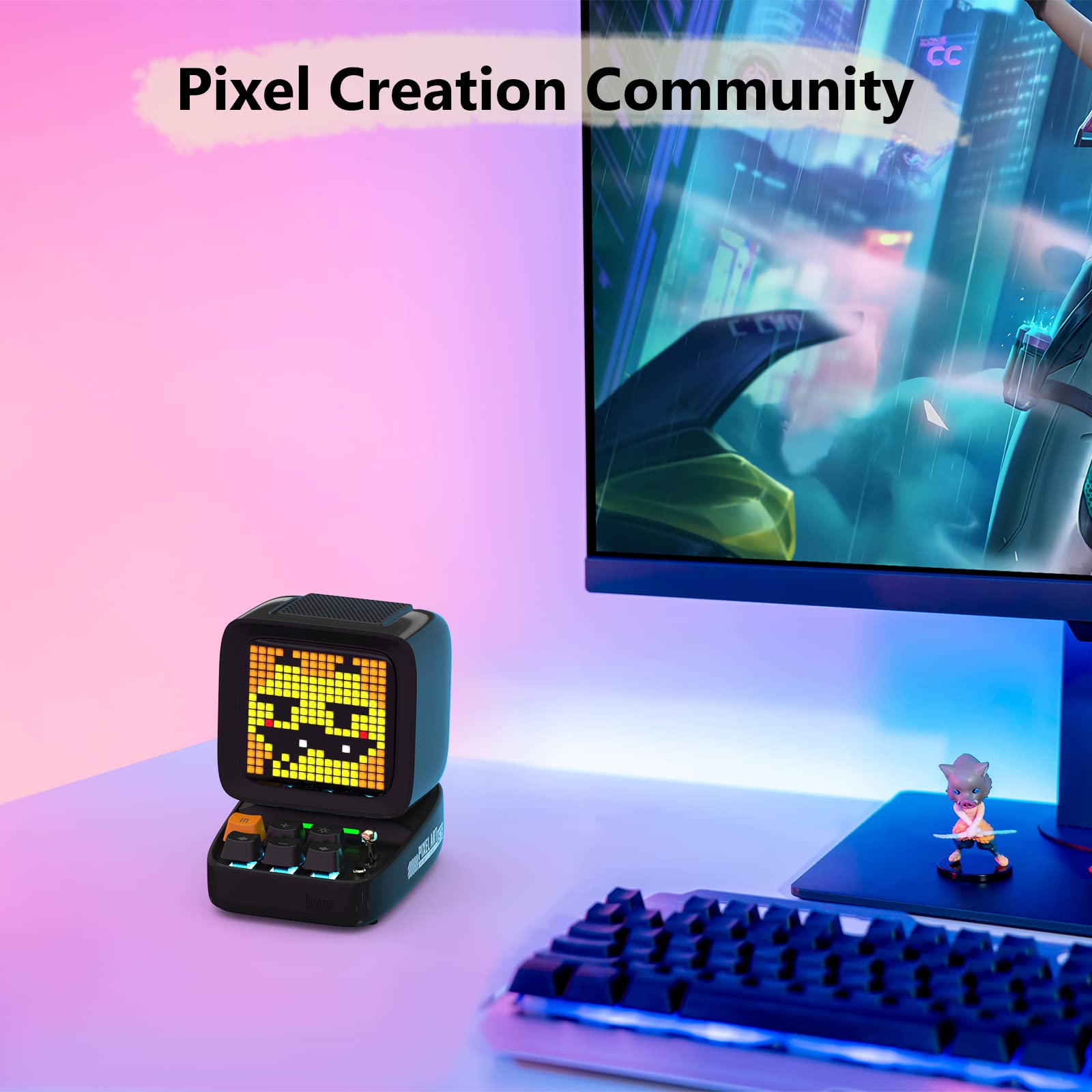 Divoom Ditoo Retro Pixel Art Game Bluetooth Speaker with 16X16 LED App Controlled Front Screen (): Black