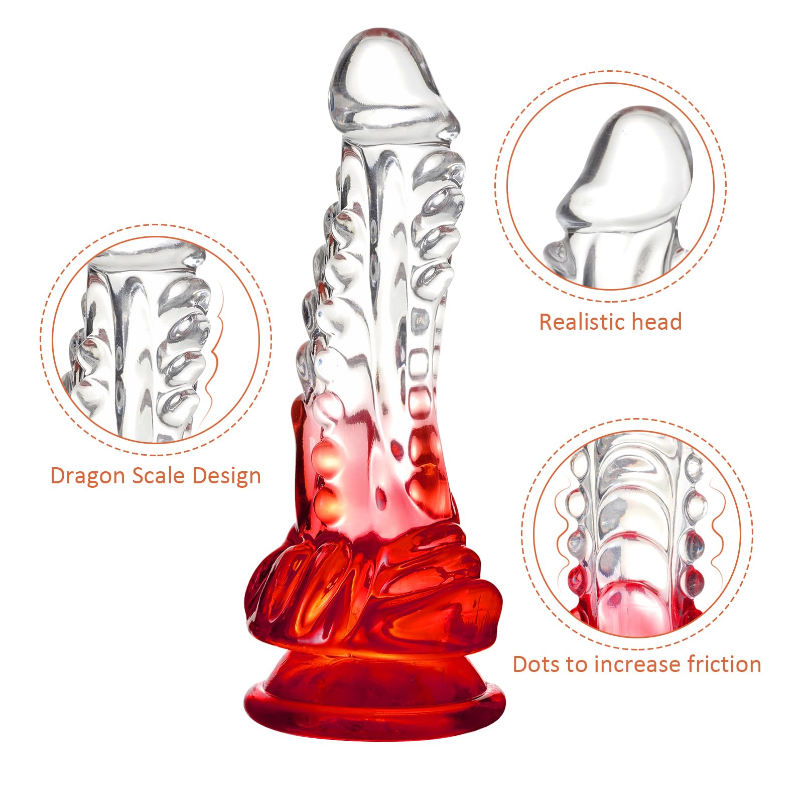 Wdrssfys Dragon Dildo,7.8 Inch Realistic G-spot Dildo Clear-Red Gradient Dildo with Barbs,Fantasy Dildo Adult Sex Toys for Women en and Couples: L