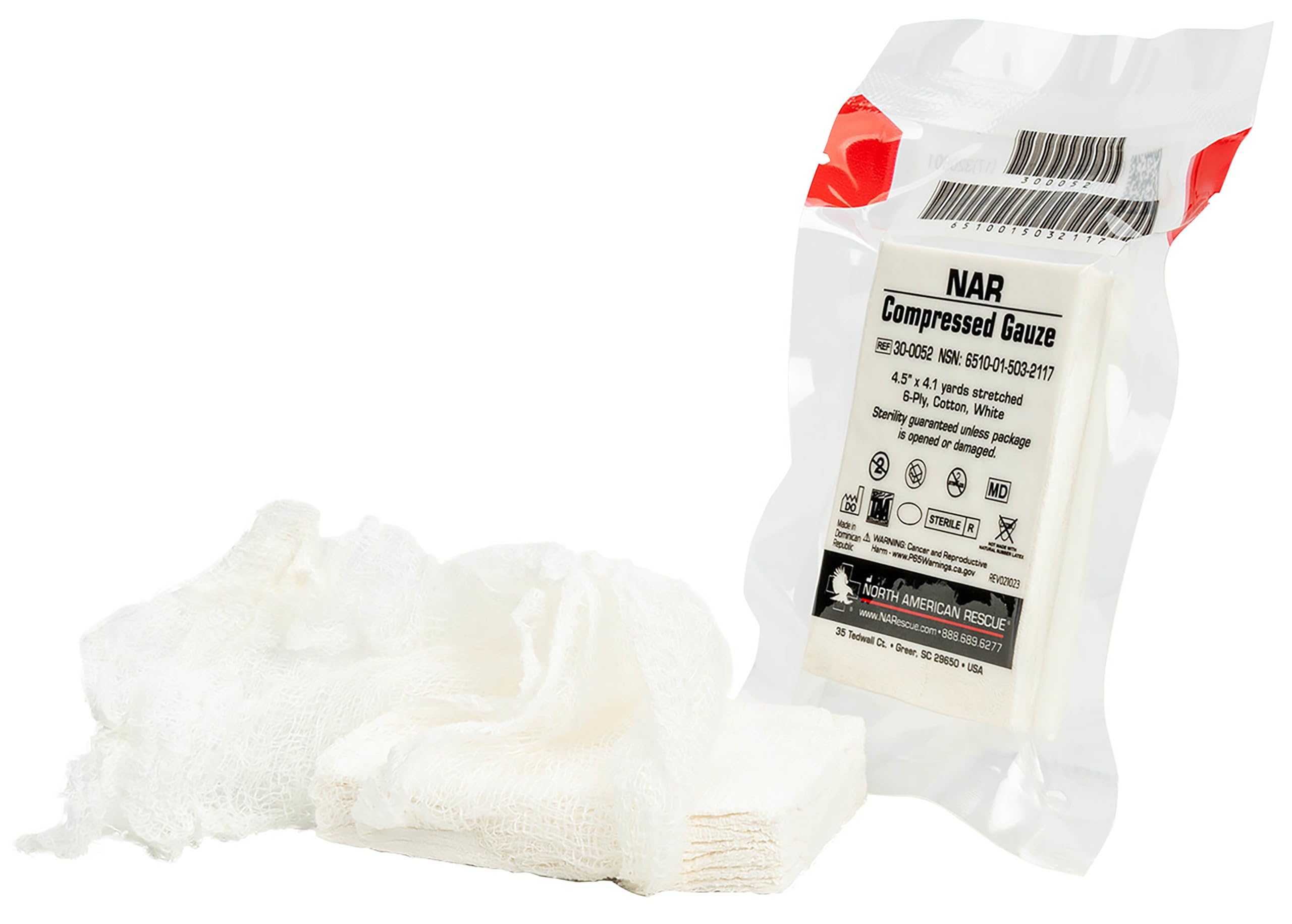 North American Rescue Compressed Gauze (Rolled) NAR Compact Crinkle Cotton Gauze Compression Bandage for Wounds, Injuries (30-0052)