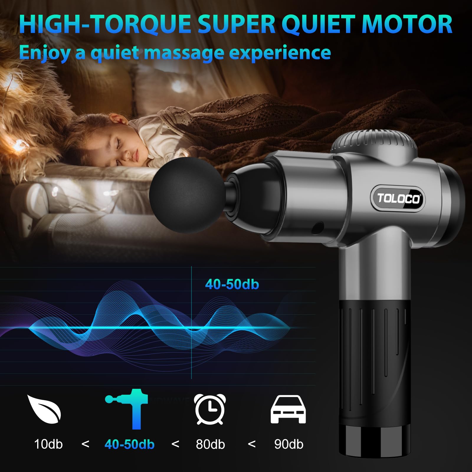 TOLOCO Massage Gun, Deep Tissue Back Massage for Athletes for Pain Relief, Percussion Massager with 10 Massages Heads & Silent Brushless Motor, Gifts for Fathers Day, thumbnail 4