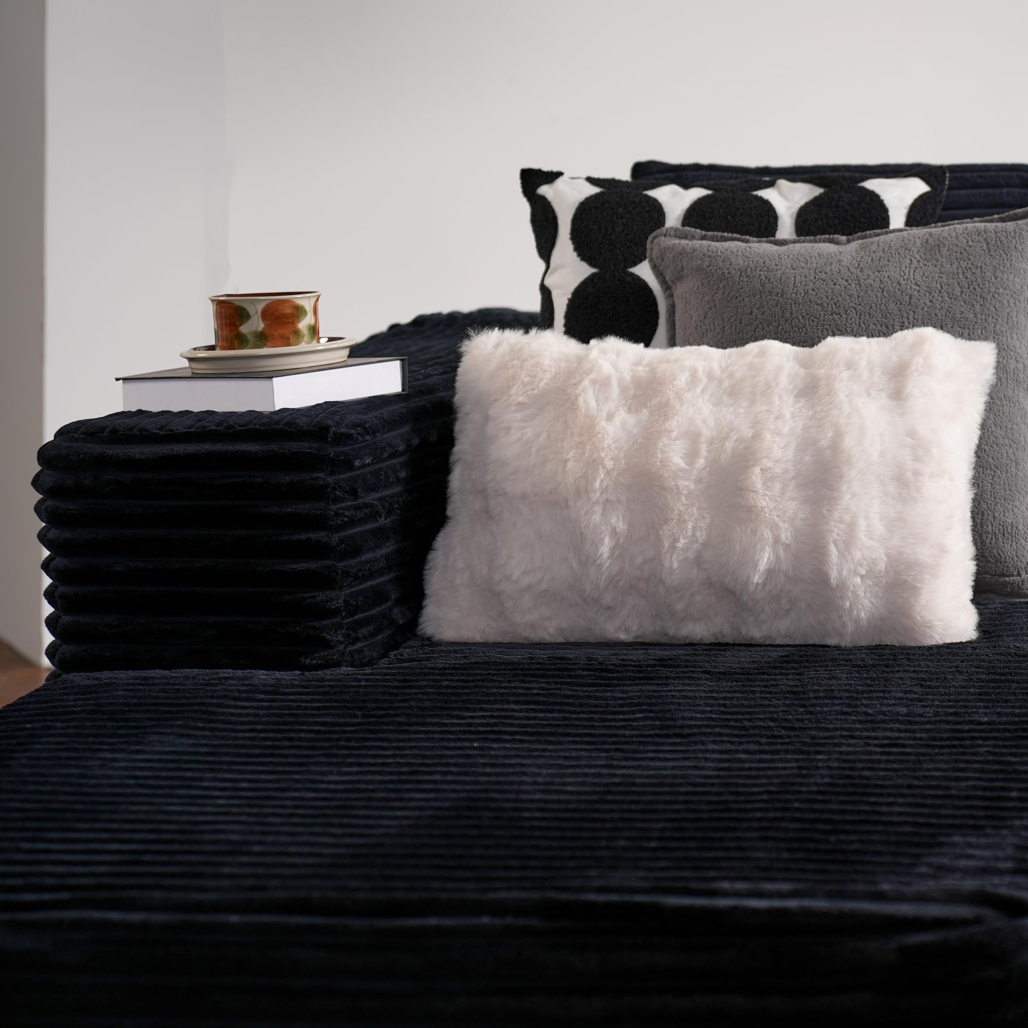 ovios 104" Cloud Sectional Couch with L-Shape Chaise,Modern Modular Sofa with Deep Seat, Upholstered Couches for Living Room Bedroom,No Assembly Required, Green (Cloud Velvet): Black (Plush Corduroy Fabric) L Shape with Left Facing Chaise