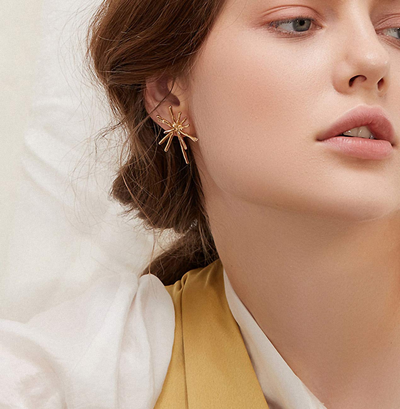 Jana WinkleGold Metal Firework Stud Earrings Women Big Earrings Studs Statement Chandelier Earrings thumbnail 2