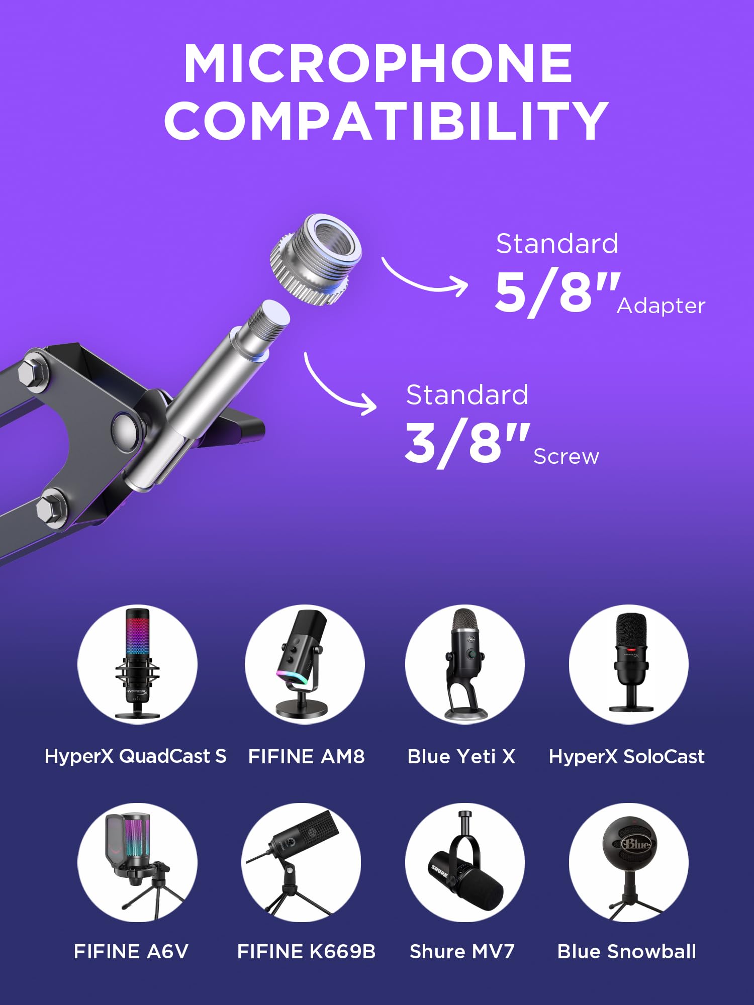 InnoGear Boom Arm Microphone Mic Stand for Blue Yeti HyperX QuadCast SoloCast Snowball Fifine Shure SM7B and other Mic, Medium thumbnail 4