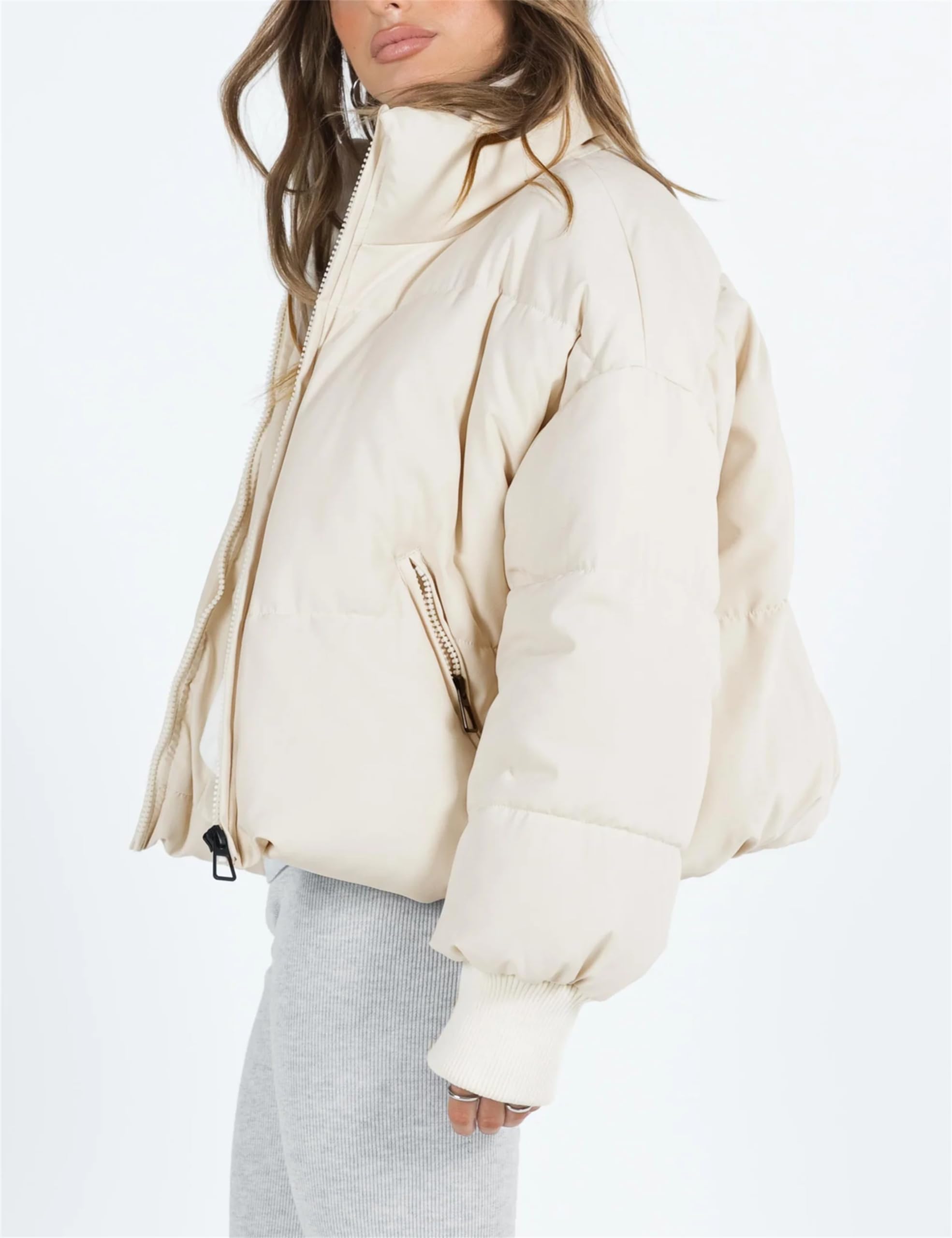 Lianlive Womens Cropped Puffer Jacket Oversized Black Short Puffy Winter Coat thumbnail 4