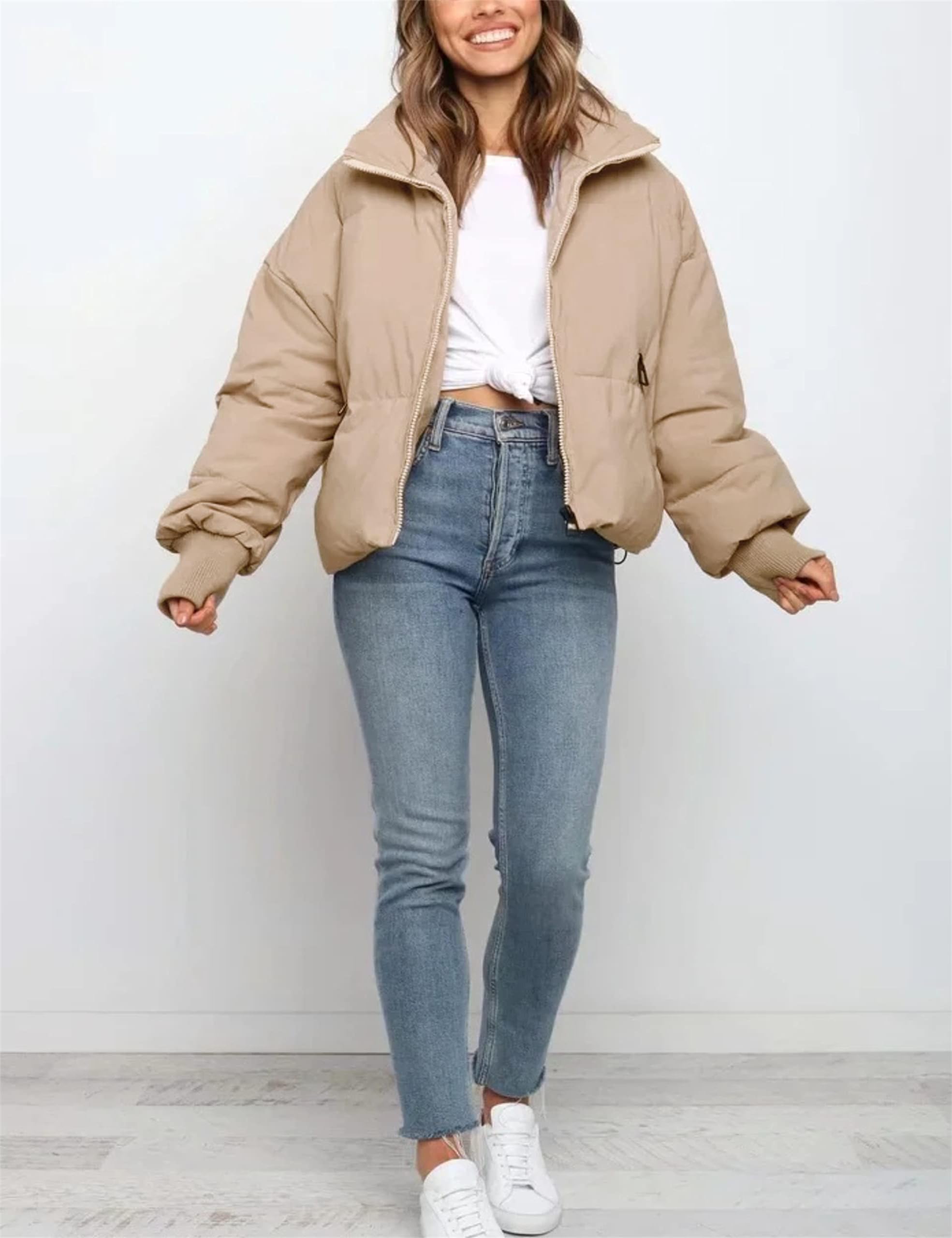 Lianlive Womens Cropped Puffer Jacket Oversized Black Short Puffy Winter Coat thumbnail 3