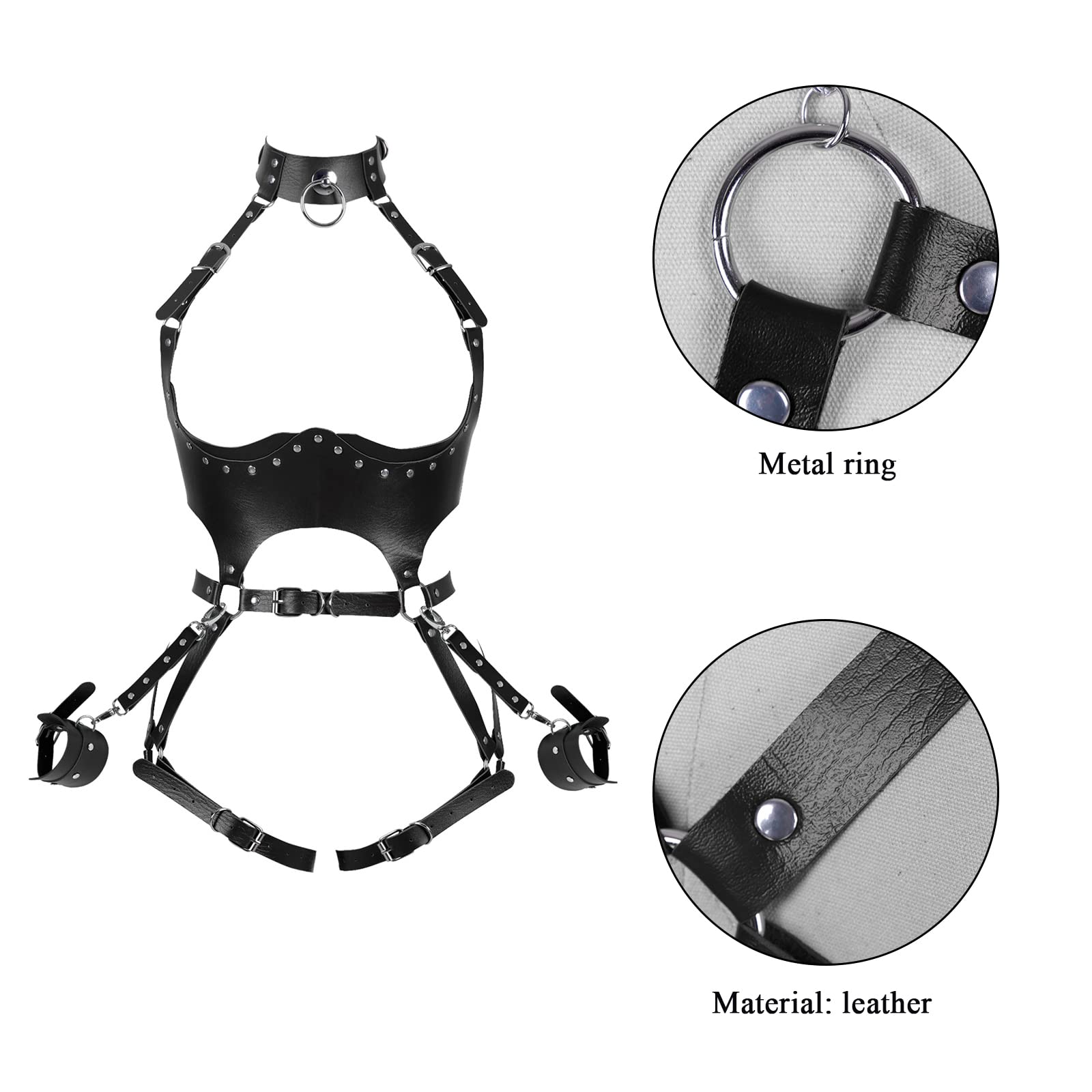 Waist Garter belt Punk Full body harness for women Photography Dance Rock Halloween Leather cage Chest strap set: Black
