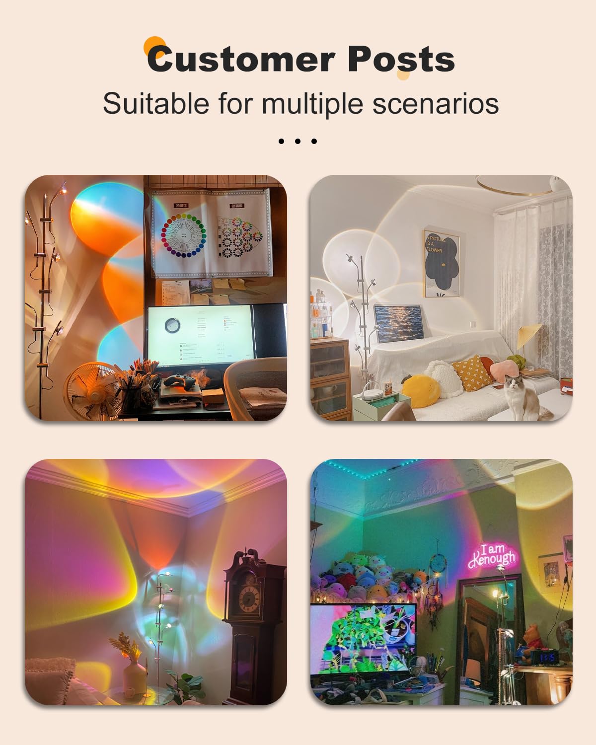 TACAHE RGBW Halo Projector Floor Lamp - 4000K LED with Replaceable Color Filters - Light and Shadow Mood Light - Multi-Head Ambient Decor Lighting for Bedroom, Living Room - 73" - 12W - Chrome thumbnail 5