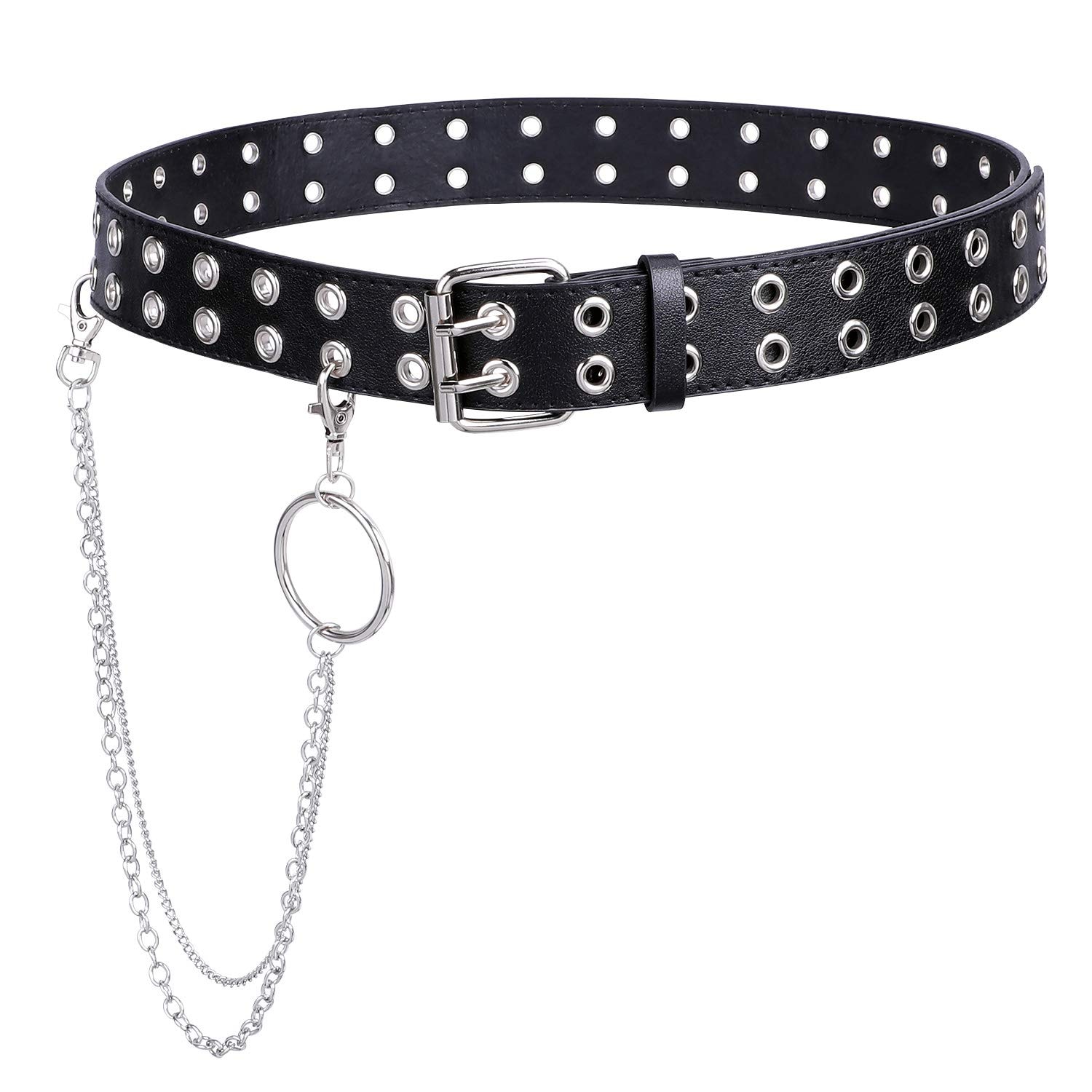 WERFORU Double Grommet Belt PU Leather Punk Belt for Women Men Jeans 2 Hole Belts 1.5 Wide: WERFORU Double Grommet Belt PU Leather Punk Belt for Women Men Jeans 2 Hole Belts 1.5 Wide