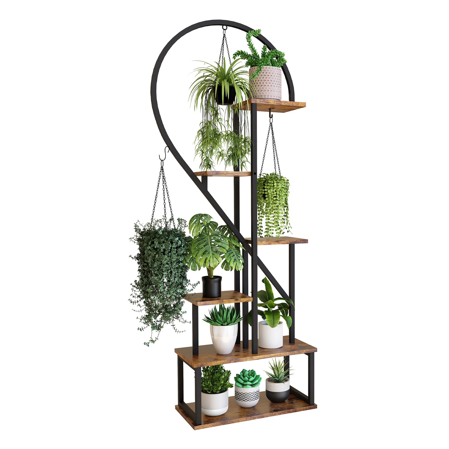 POTEY 6 Tier Metal Plant Stand, Creative Half Heart Shape Ladder Plant Stands for Indoor Plants Multiple, Brown Plant Shelf Rack for Home Patio Lawn Garden (2 Pack): Brown - 1 Pack