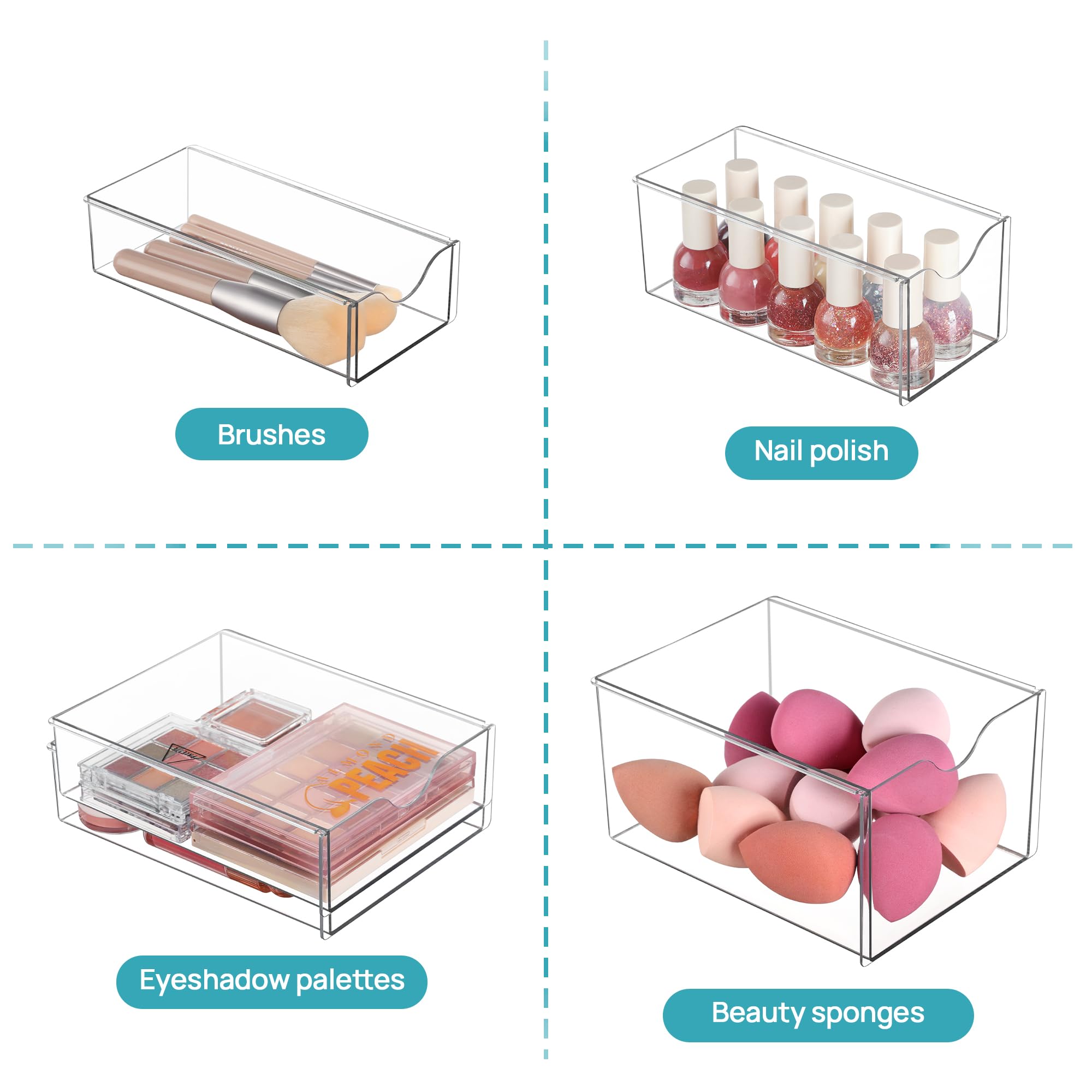 Vtopmart Acrylic Organizer with 16 Drawers (4 Set),Clear Storage Drawers for Office Supplies,Desk Organization and Storage for Makeup,Jewelry,Art Crafts