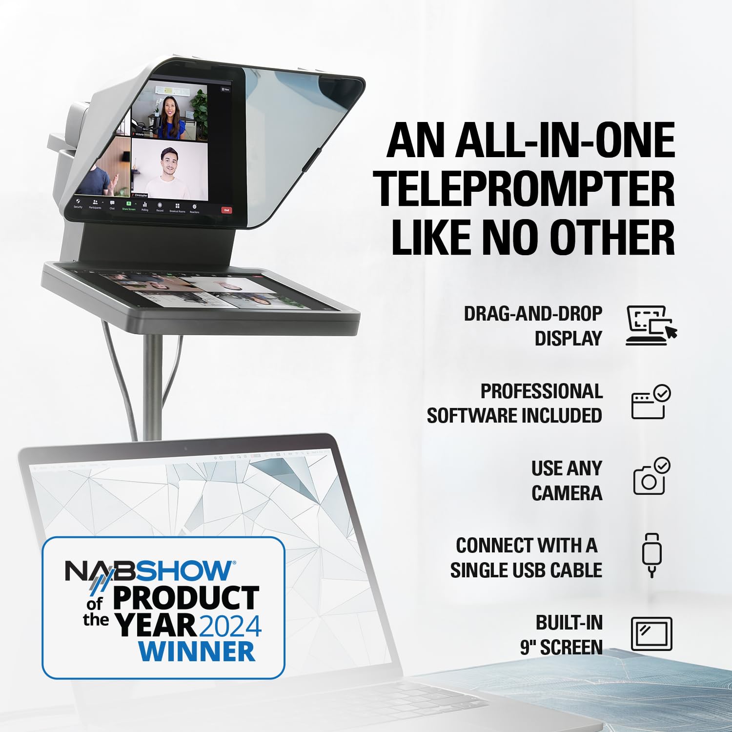 Elgato  – Teleprompter with Built-in Screen for YouTube, Twitch, Zoom, MS Teams and More, Supports DSLR/Webcam/Smartphone, Drag & Drop Monitor Display, Works with Mac/PC & Stream Deck: Prompter