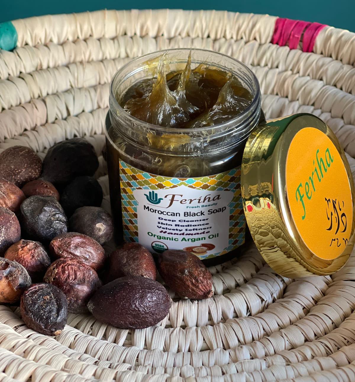 FERIHA Premium Moroccan Black Soap with Organic Argan Oil, 100% Authentic, Artisan Beldi Soap - Sourced, Crafted & Packed in Morocco - Traditional Hammam Formula