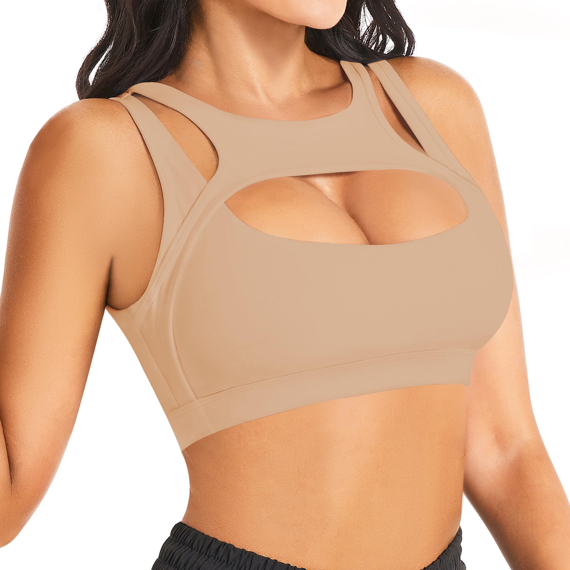 Betaven Push up Sports Bra for Women Sexy Hollow Crop Tops with Removable Cups Workout Fitness Yoga Bra Medium Support thumbnail 1