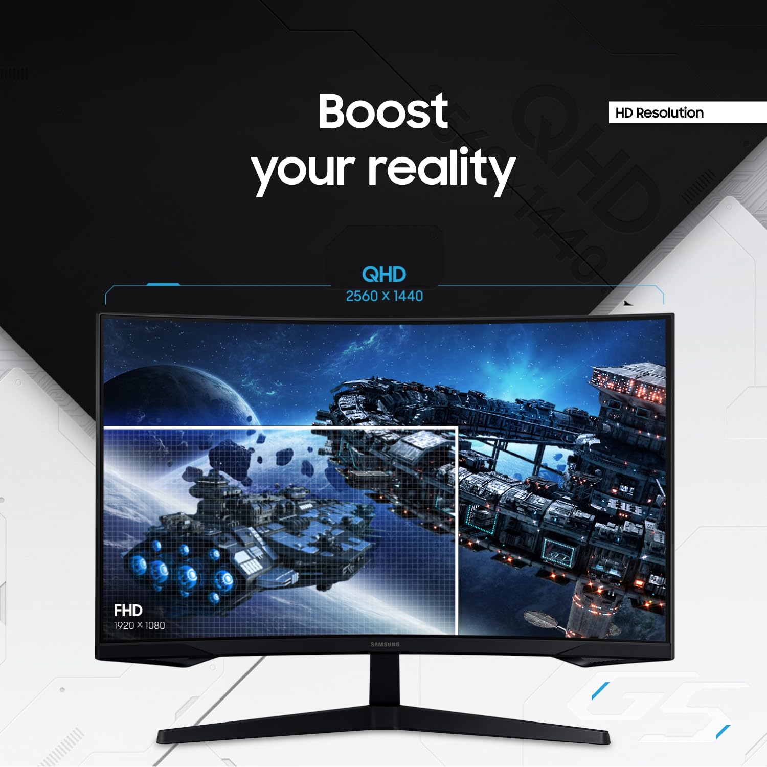 SAMSUNG Odyssey G55C Series 32" Gaming Monitor LS32CG550ENXZA, QHD, 1000R, Curved, 1ms(MPRT), HDR10, 165Hz, AMD Radeon FreeSync, Eye Care, Glare Free, Sharp Resolution, 2024: 32-inch