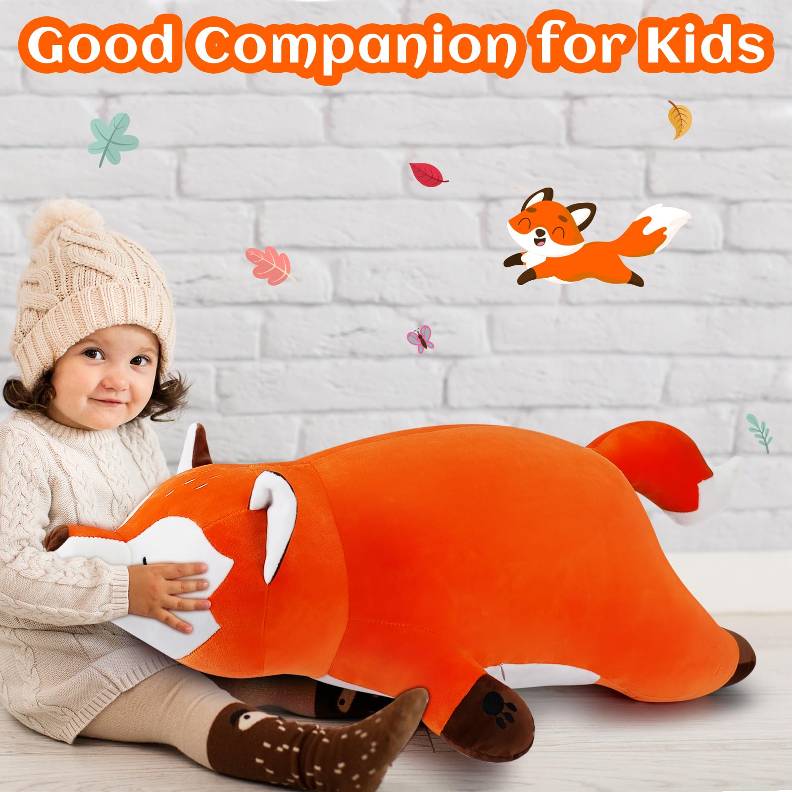 Auspicious beginning 30''  Stuffed Animal Plush Pillow, Huskies Anime Body Pillow, Kawaii Stuff Animal Plush Toy, Big Plushie Stuffed Dog Giant Plush Throw Pillow Gifts for Boys Girls: Orange Fox