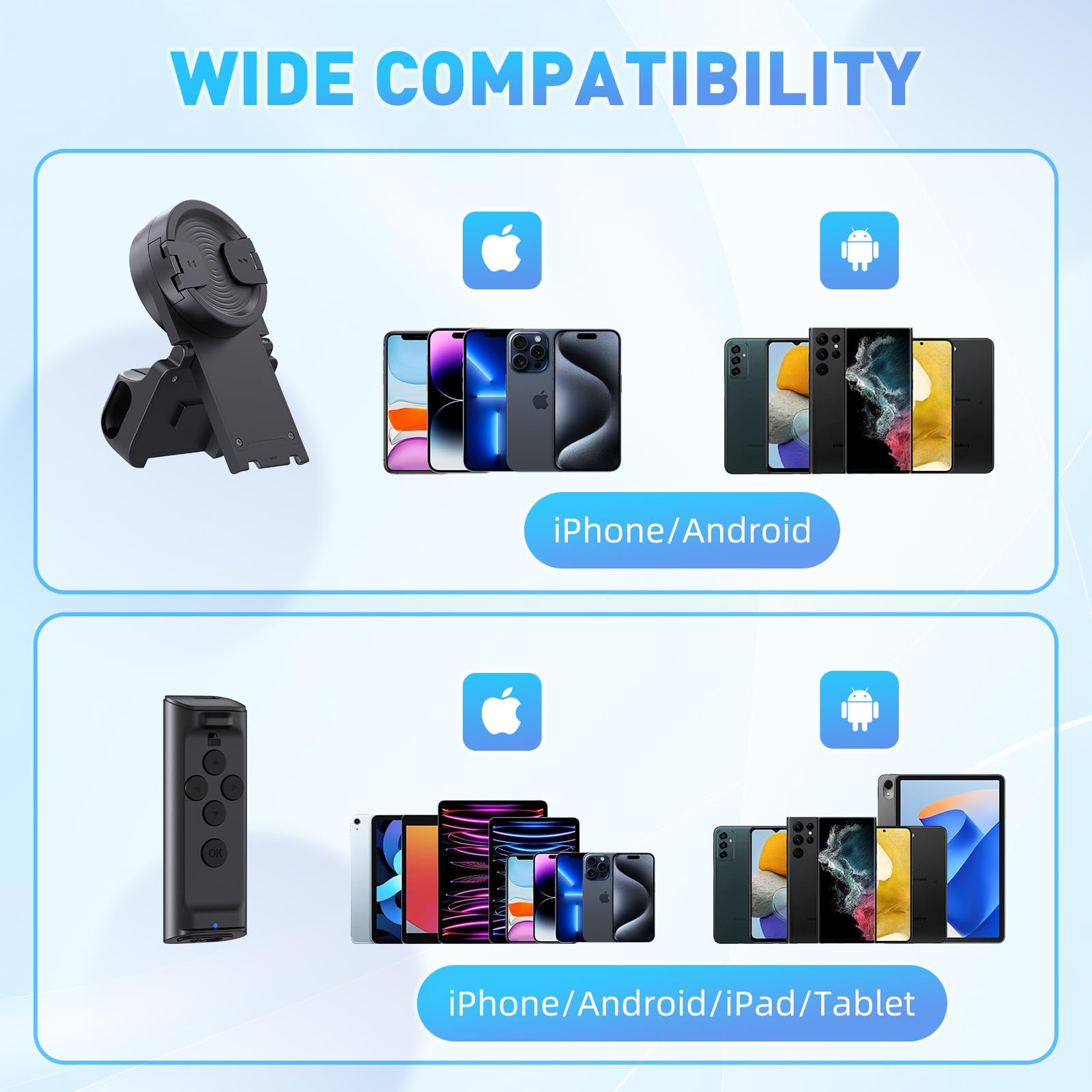 MILOUZ Remote Control Scrolling for Tiktok with Phone Stand,Page Turner for Kindle App E-Book,Bluetooth Camera Shutter Remote for iPhone, Android,iOS,iPad,Tablet: Black