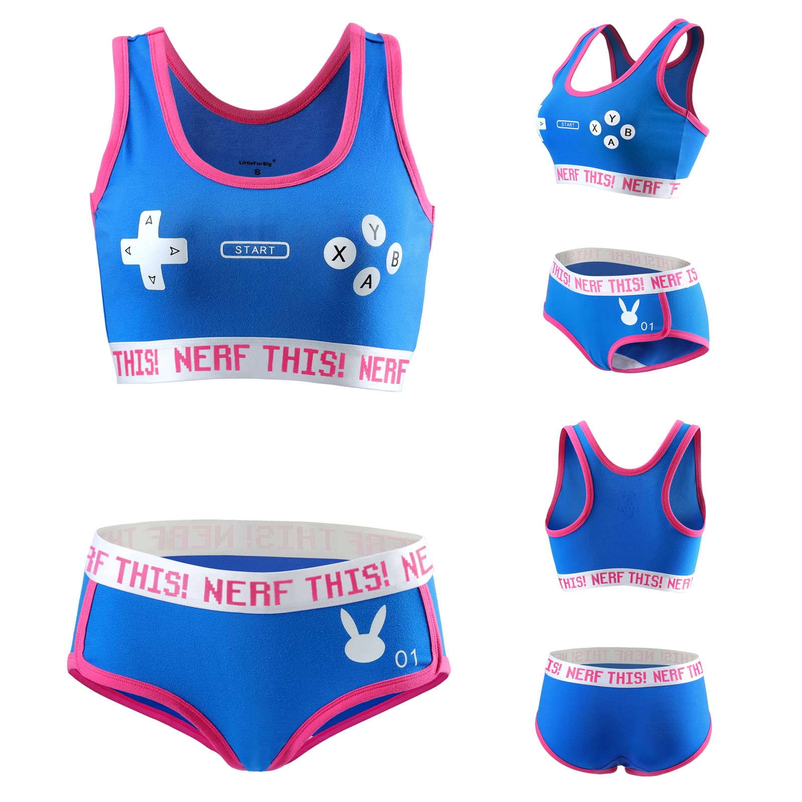 Littleforbig Women Cotton Camisole and Panties Sports Loungewear Bralette Set - Bunnywatch