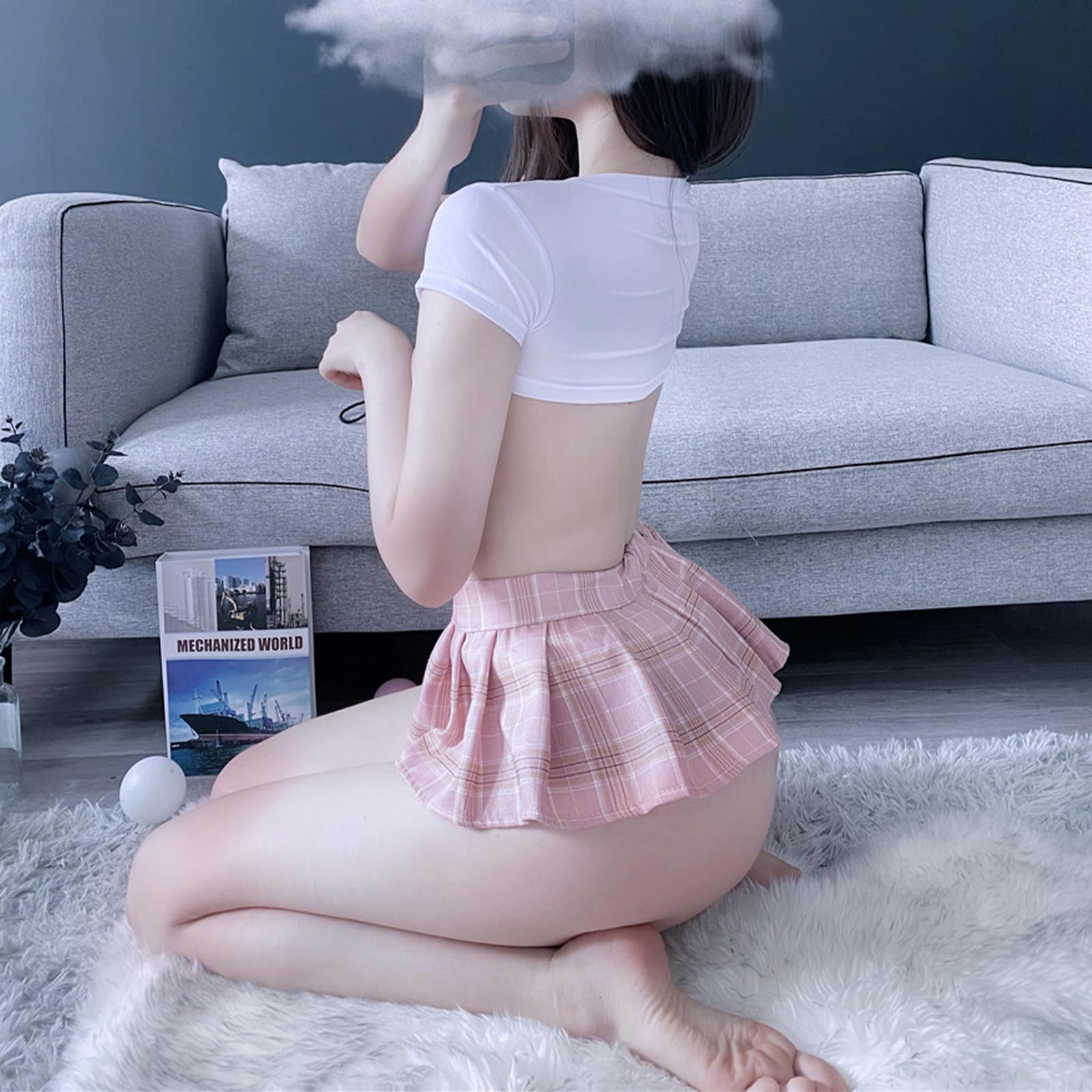 YOMORIO Japanese Lingerie Sexy Crop Top Naughty Underwear Anime Cosplay Costumes (): White 3