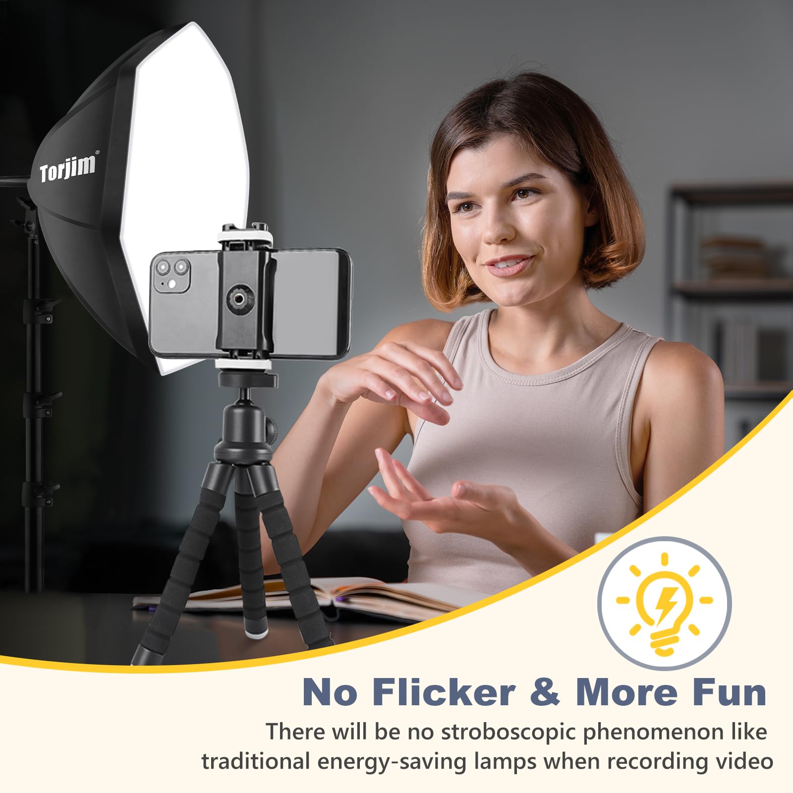 Torjim Softbox Photography Lighting Kit, 16'' x 16'' Professional Softbox Lighting Kit with 85W 3000-7500K LED Bulbs, Studio Lights for Photography/Video Recording/Live Streaming/Portraits Shooting: 20inch