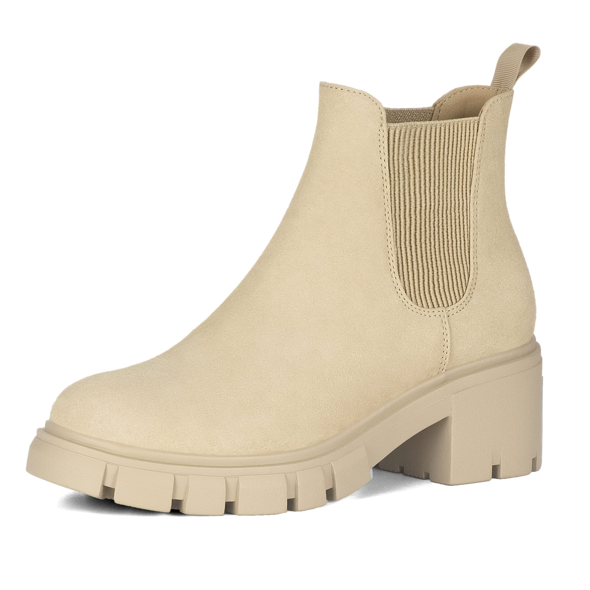 Athlefit Women's Chelsea Boots Fashion Lug Sole Chunky Heel Slip on Elastic Ankle Booties