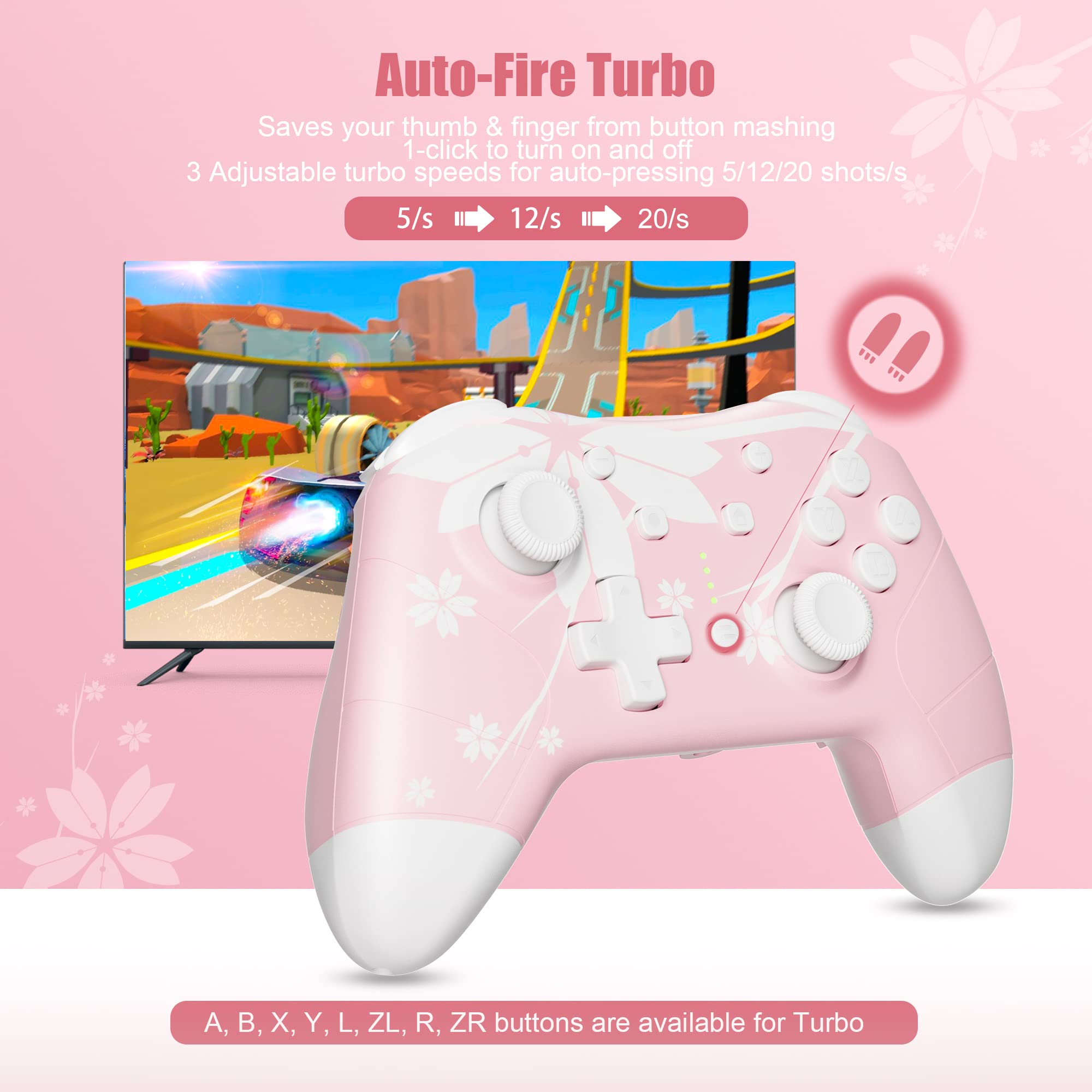 Mytrix Wireless Pro Controllers for Nintendo Switch, Windows PC iOS Android Steam/Steam Deck,  Bluetooth Controller with Programmable, Headphone Jack, Adjustable LED Light/Turbo/Vibration: Light Pink