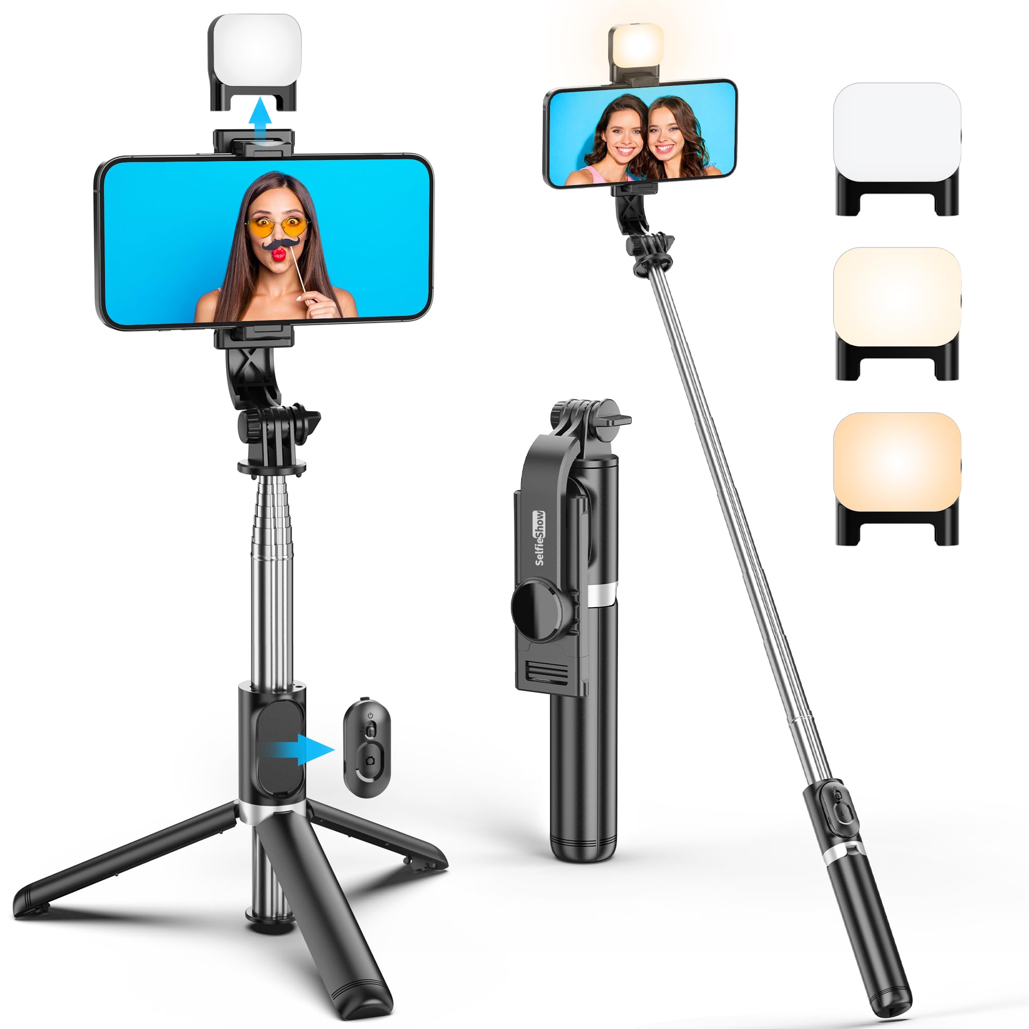 Selfie Stick Tripod, All in One Extendable & Portable iPhone Tripod Selfie Stick with Wireless Remote Compatible with iPhone 16 15 14 13 12 11 pro Xs Max 8 7, Galaxy Note10/S20/S10/OnePlus 9/9 PRO etc