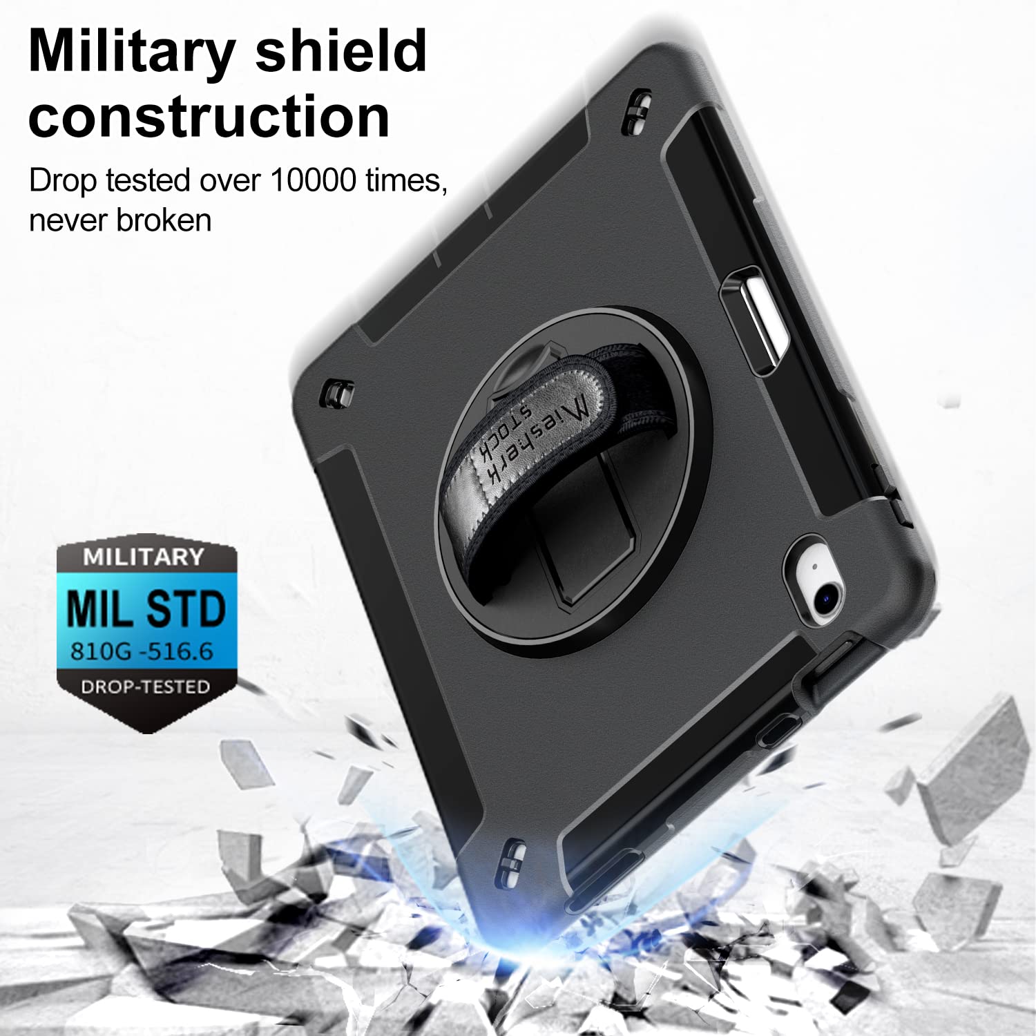 Miesherk Stock Case for iPad (A16) 11th 11'' 2025/10th Generation 10.9'' 2022, Case with Screen Protector,Rotate Stand,Handle,Shoulder Strap,Pen Holder(Black)