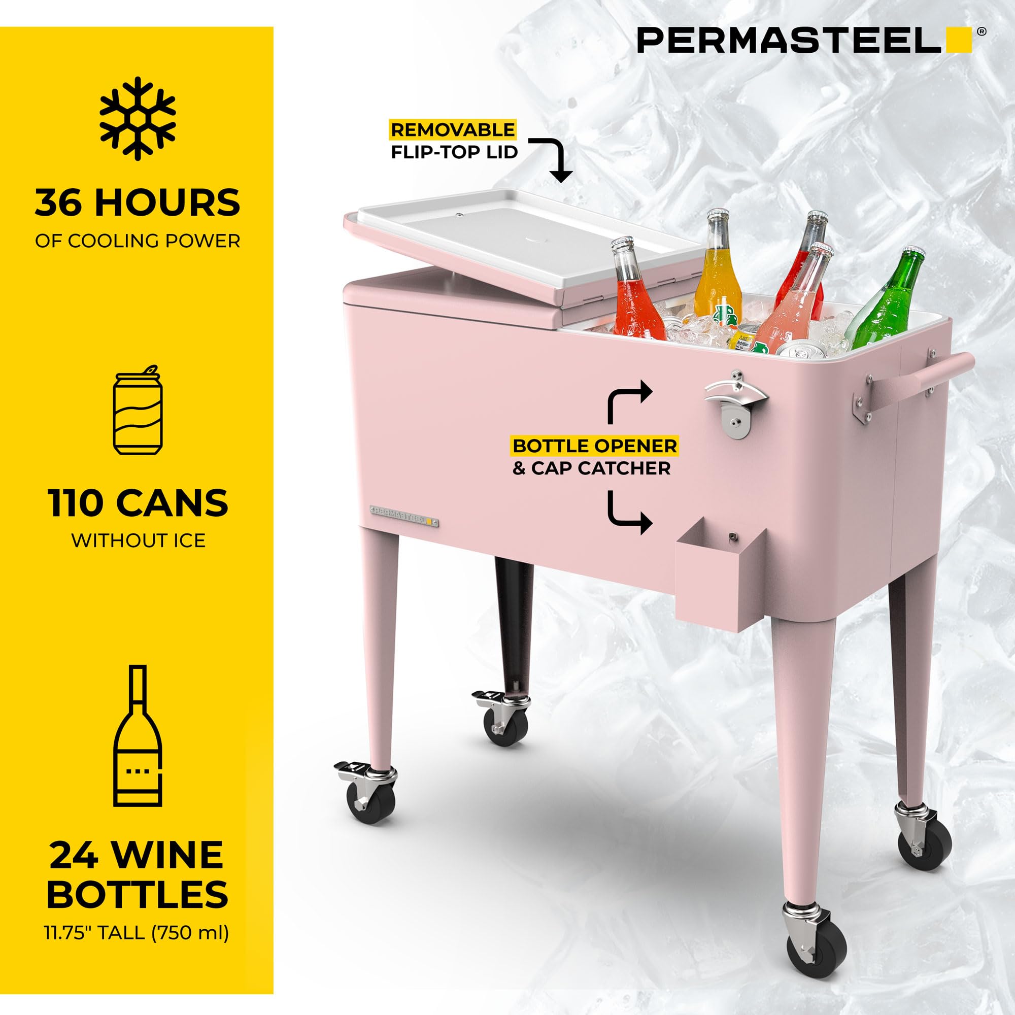 Permasteel 80-Qt Classic Outdoor Patio Cooler for Outside, Beverage Bar Cart With Wheels & Handles, Retro Design