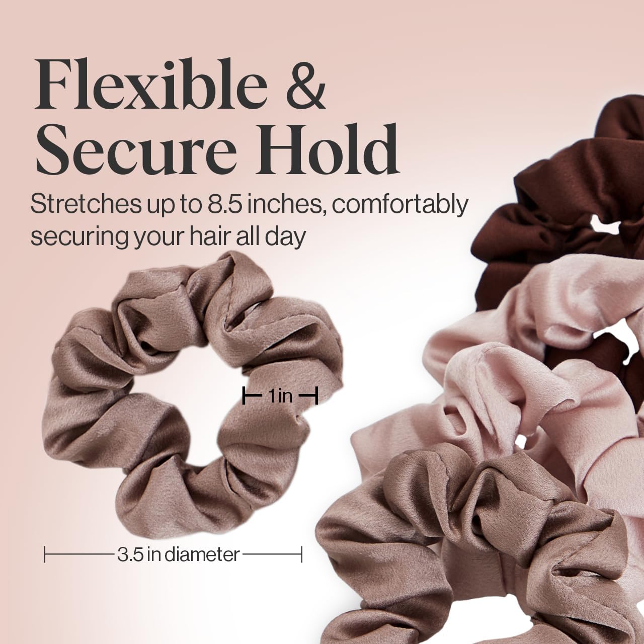 Kitsch Satin Scrunchies for Women - No Crease Hair Ties for Girls | Scrunchies For All Hair Types and Textures, Perfect for Day or Night - 5 Pcs, Cameo