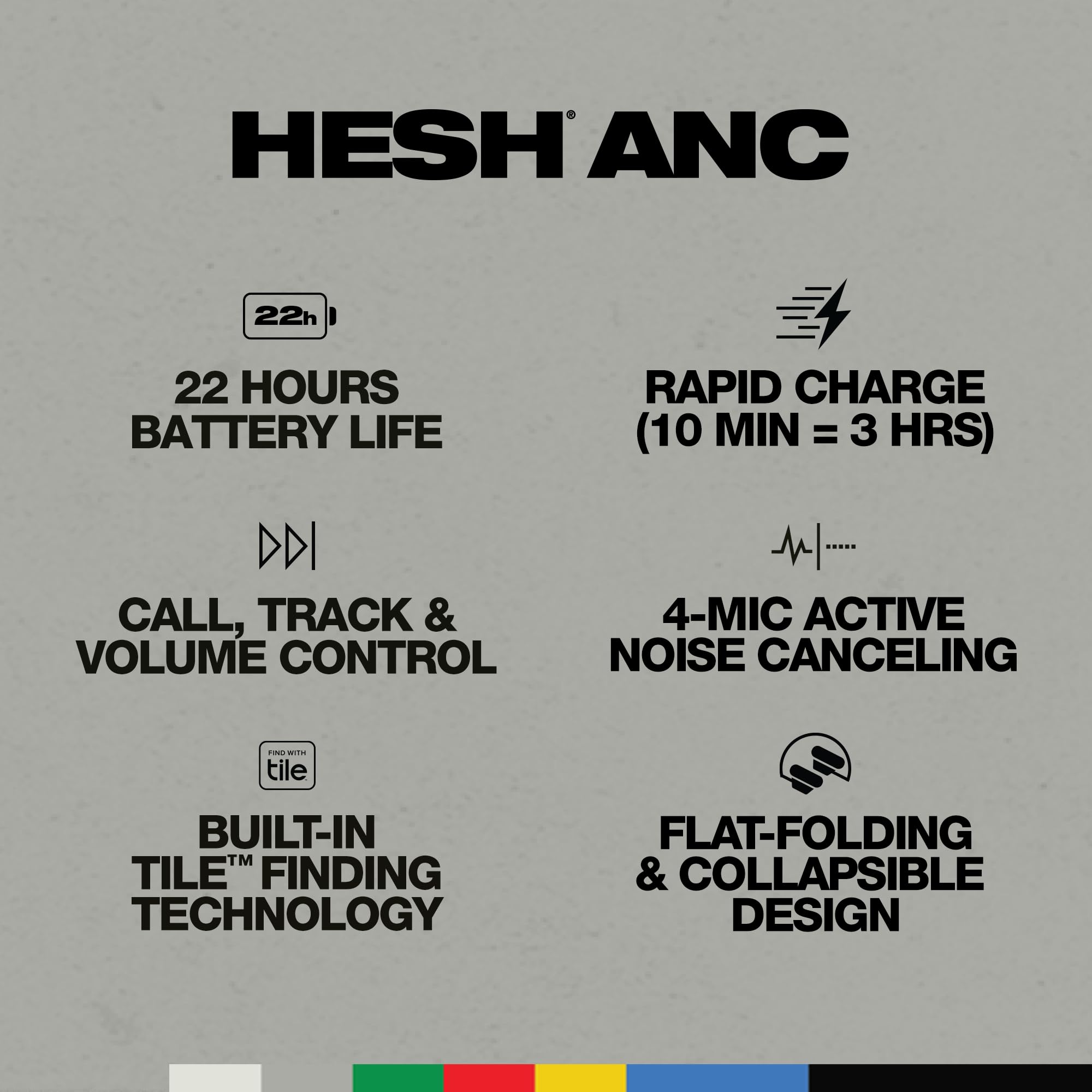 Skullcandy Hesh ANC Wireless Over-Ear Bluetooth Headphones with Charging Cable, Active Noise Cancelling, Up to 22 Hrs Battery, Foldable Lightweight Design, Microphone for iPhone Android -: Mod White