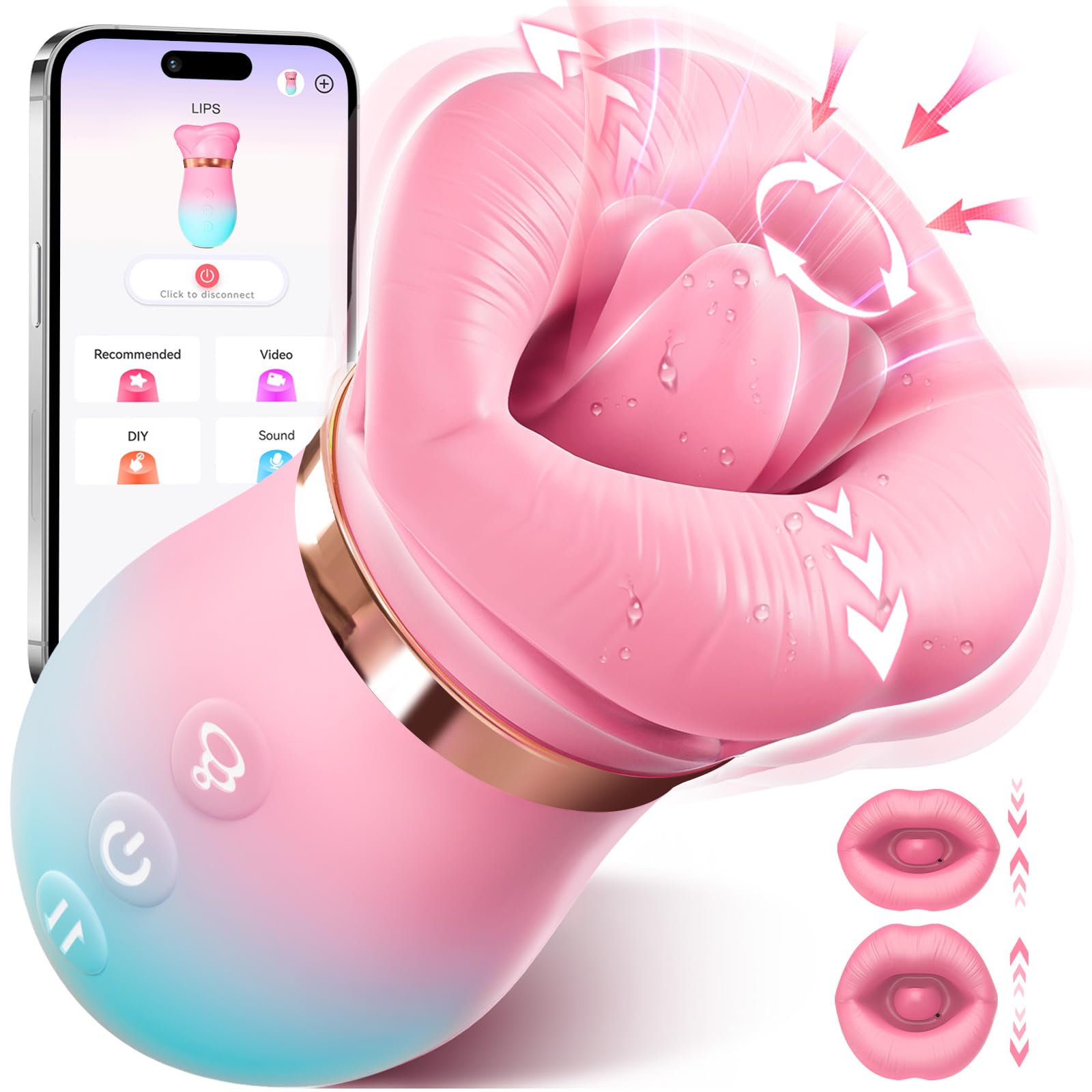Vibrator Adult Sex Toys for Women - Sovokn 5IN1 Mouth Sucking Vibrator Rose Sex Toy, 10 Tongue Licking, 3 Auto & 1 Manual Sucking Adult Toys New APP, Clit Nipple Vibrator Female Couple Sex Toys,: Pinkblue