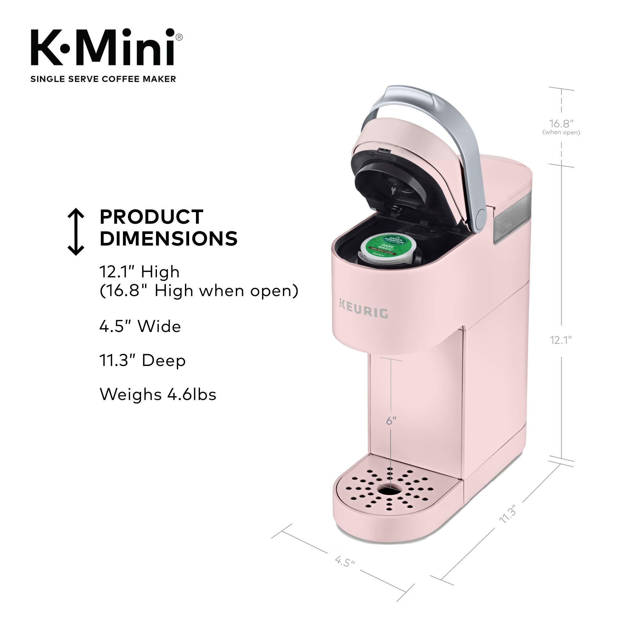 Keurig K-Mini Single Serve K-Cup Pod Coffee Maker, 6 to 12oz Brew size, with Cord Storage, Perfect for Small Spaces,: Dusty Rose