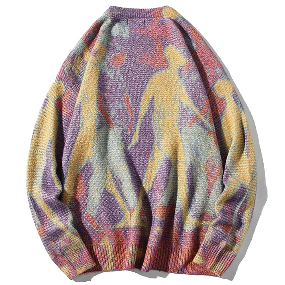 Aelfric Eden Neon Color Block Knit Sweater Casual Oversized Pullover: Purple Small
