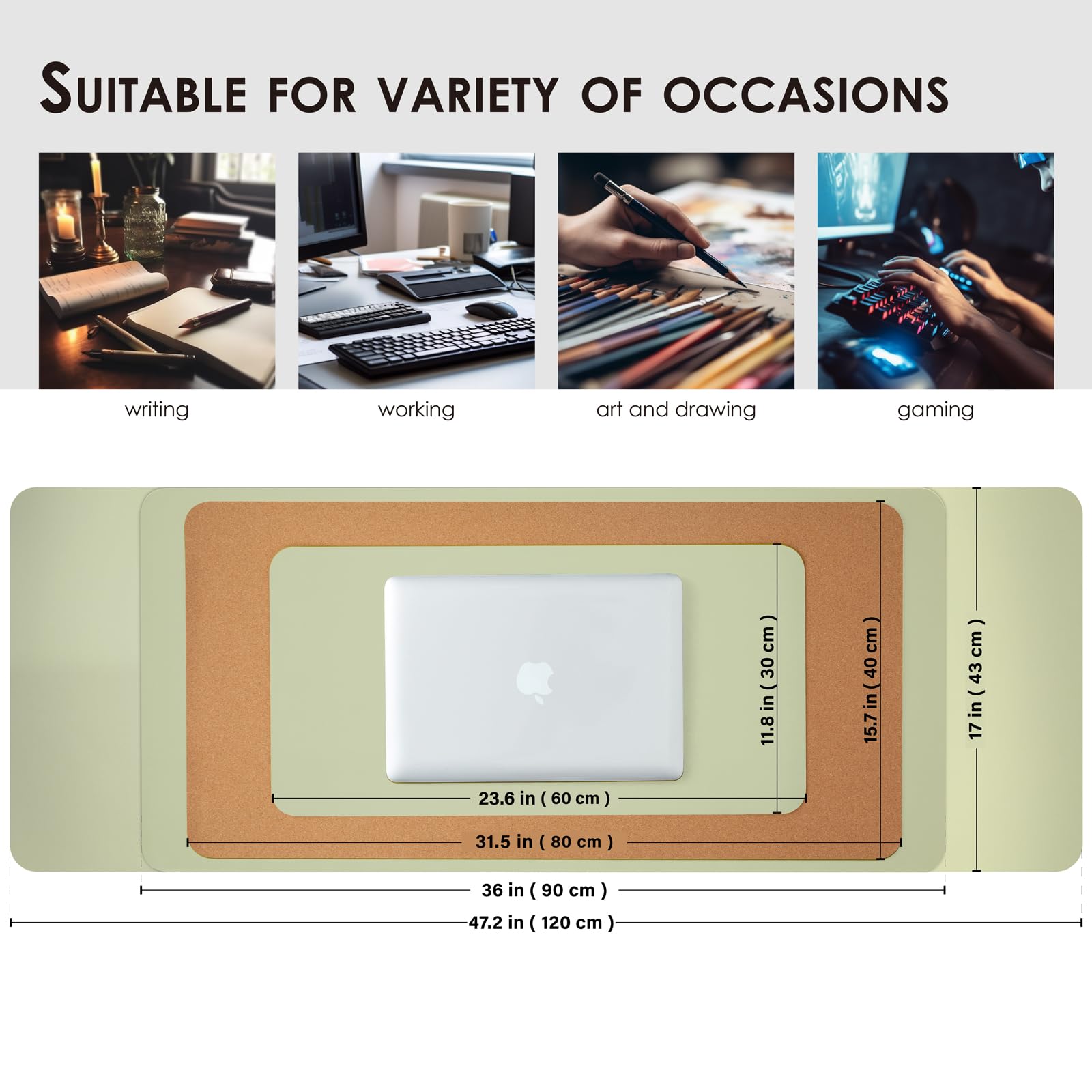 Cork Purple Desk Mat - Dual-Sided Desk Pad for Office and Home - Desk Organization and Accessories - Ideal for Large Mouse Pad and Desk Mats on Top of Desks(31.5"x 15.7"): Light Green 47.2"x 17"