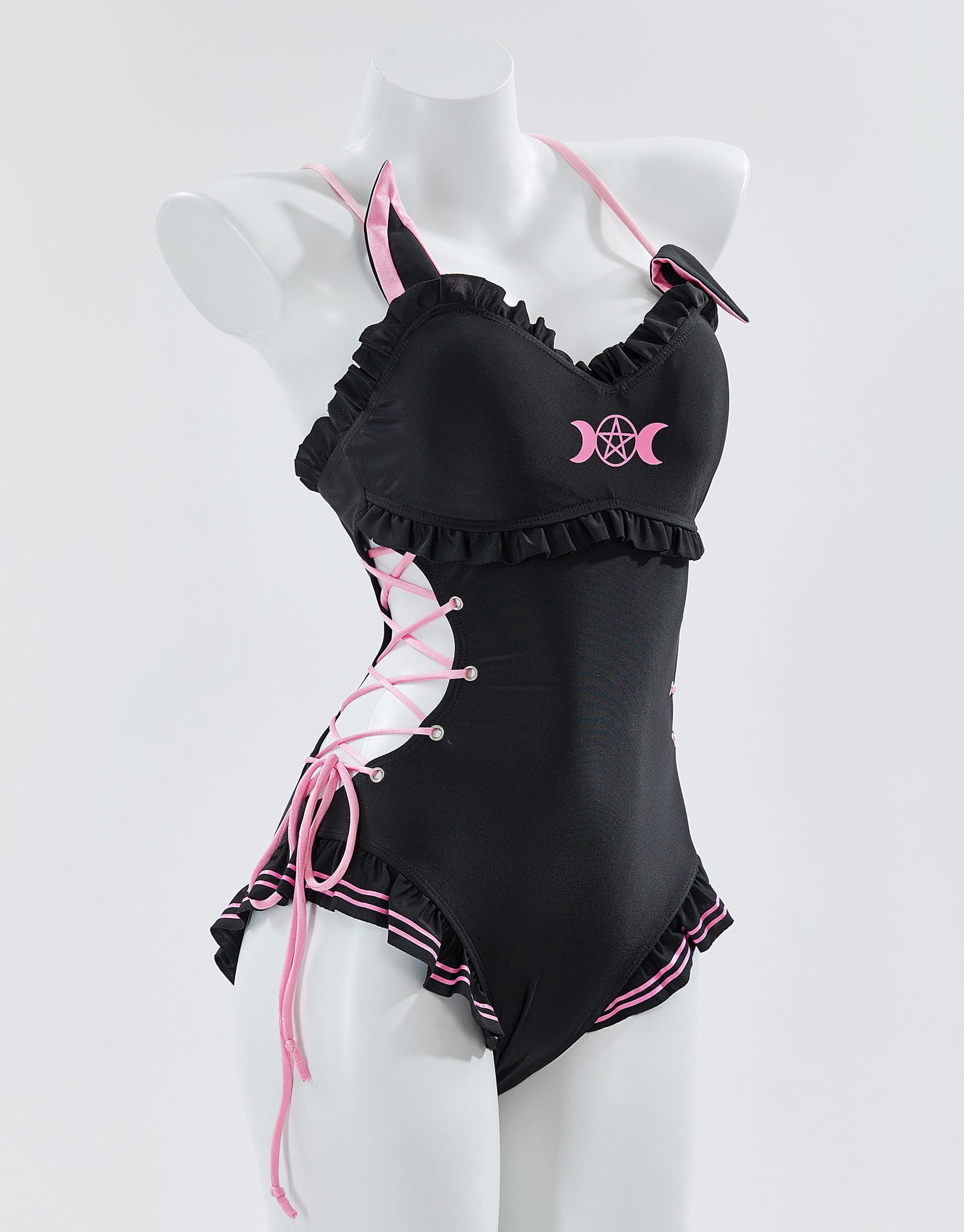 haikyuu Women Sailor Bunny Swimsuit Kawaii One Piece Swimsuit Cute Goth Bathing Suit Ruffle Tie Side