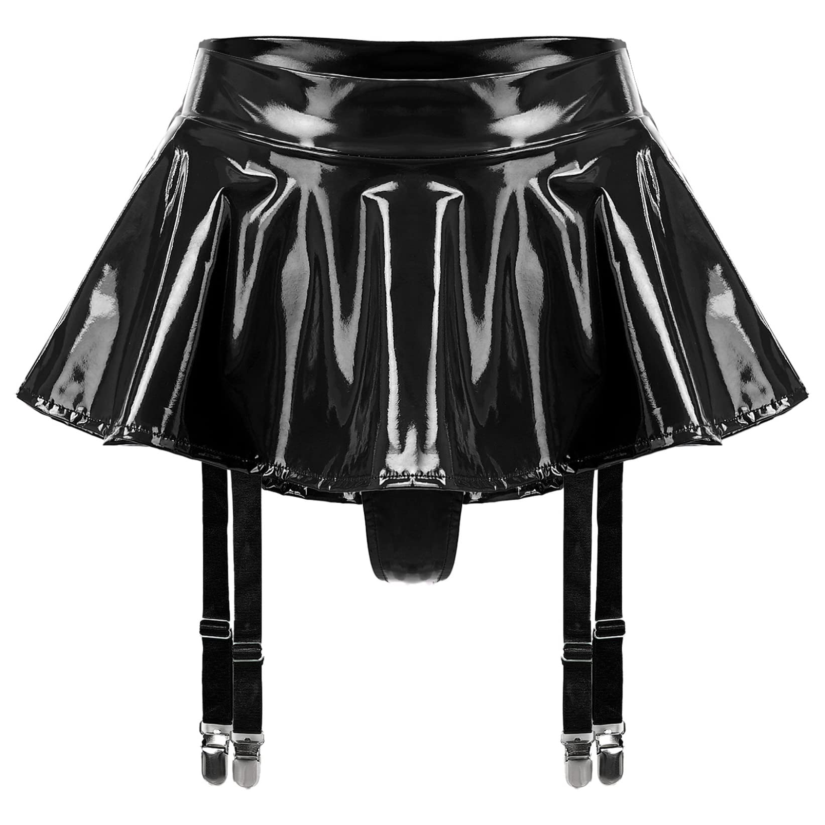 Zaldita Women's Wet Look PVC Leather Skirt Garter Belts Suspender Belt with 4 Straps Metal Clip: Small Black