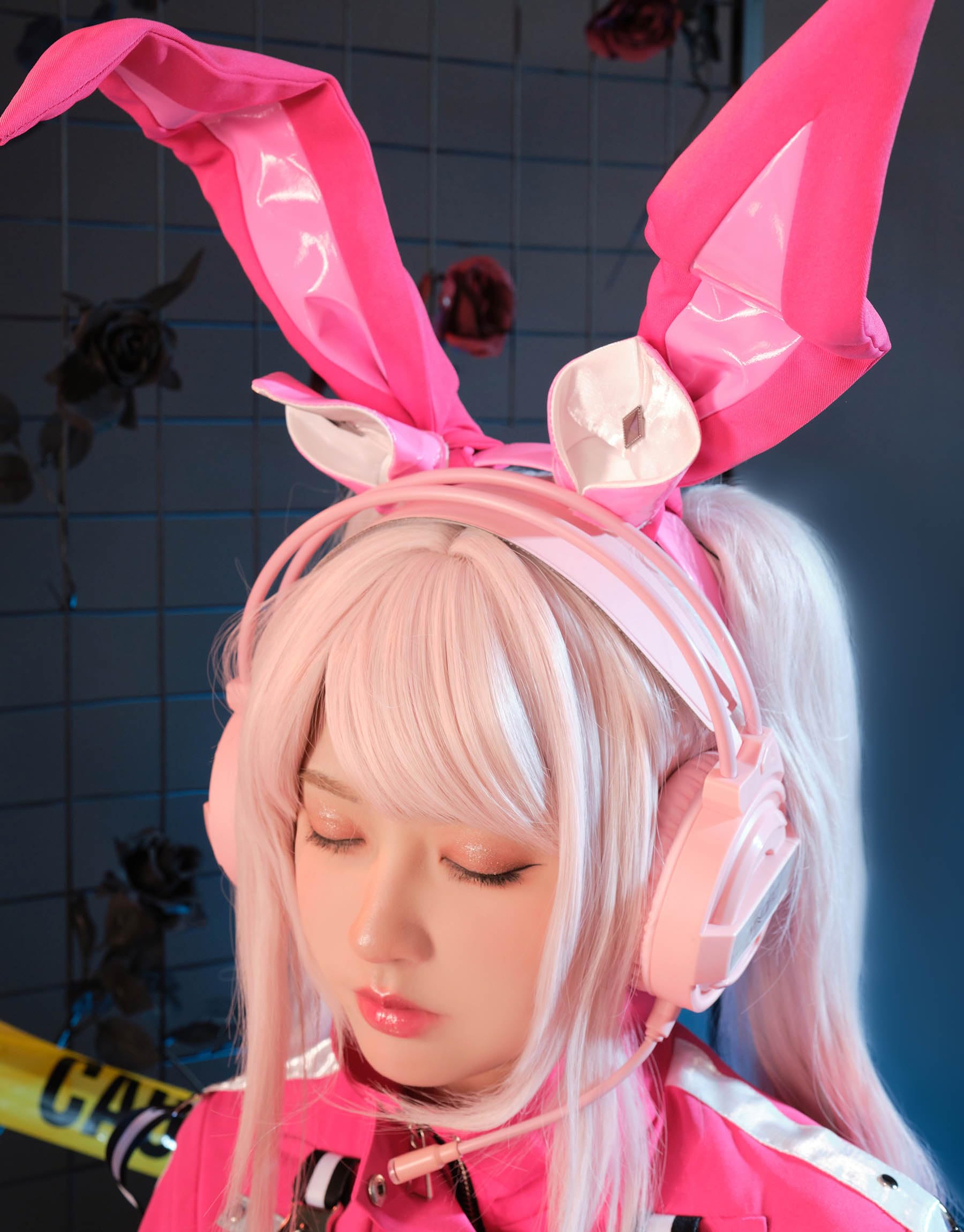 Mobbunny Anime Derivative Bunny Cosplay Costume With Jacket Headband Fishnet Stockings Bunny Bodysuit: Small