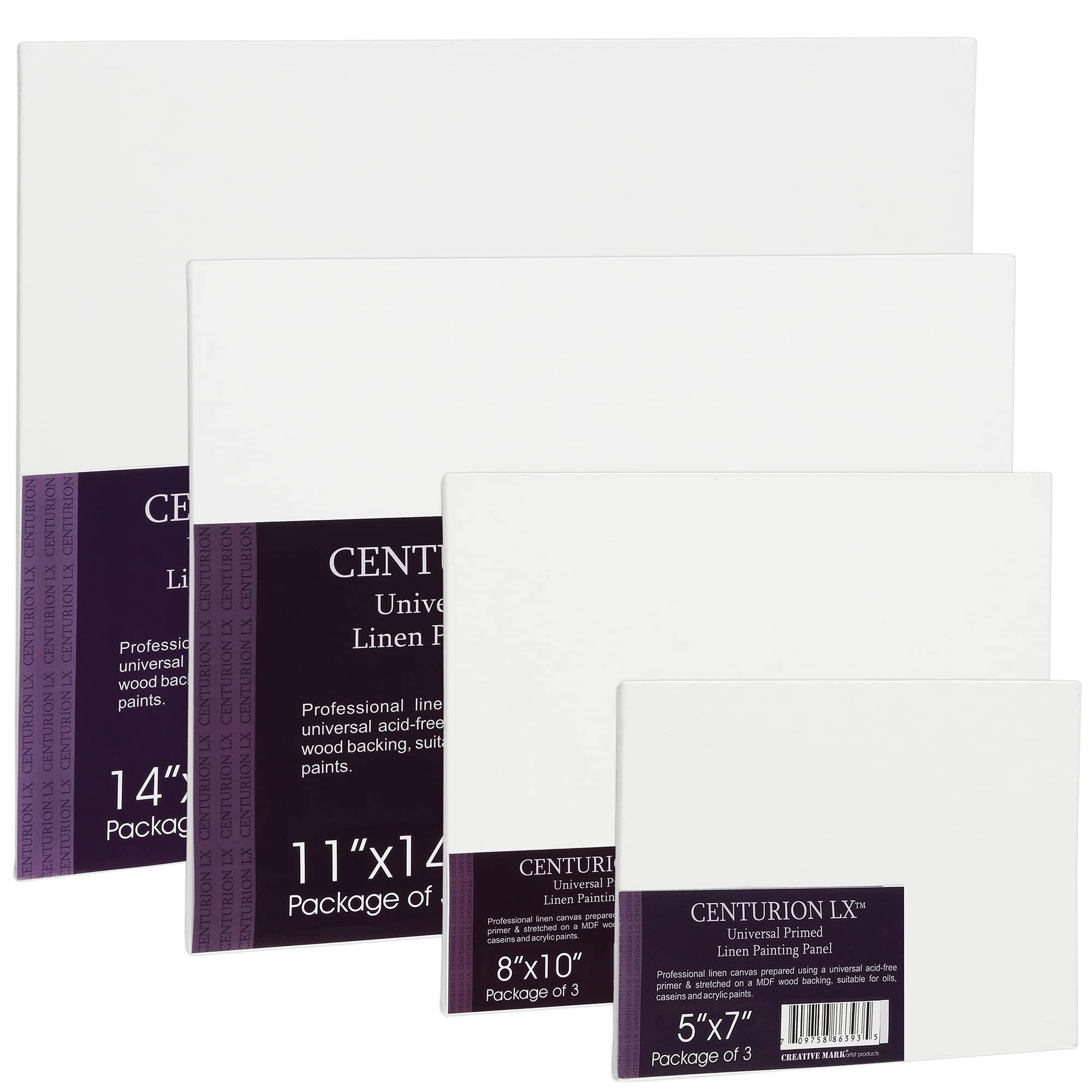 Centurion All-Media Primed Linen Panels - 8x10" 3 Pack - 11oz Universal Primed Canvas Boards for Painting, Mounted on MDF Wood, Non-Warping, Ideal for Artists, Professionals, and Painters: 10x10 in