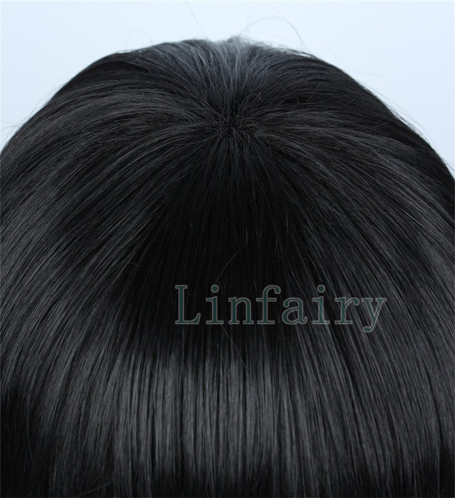 Linfairy Unisex Short Black Straight Cosplay Wig Halloween Costume Wig for Women: Linfairy Unisex Short Black Straight Cosplay Wig Halloween Costume Wig for Women