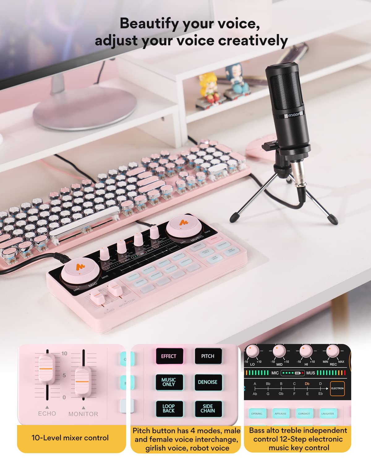 MAONO Podcast Equipment Bundle Audio mixer All-in-One Podcast Production Studio with 3.5mm Microphone for Live Streaming, Podcast Recording, PC, Smartphone, DJ MaonoCaster Lite (): AU-AM200-S1 Pink